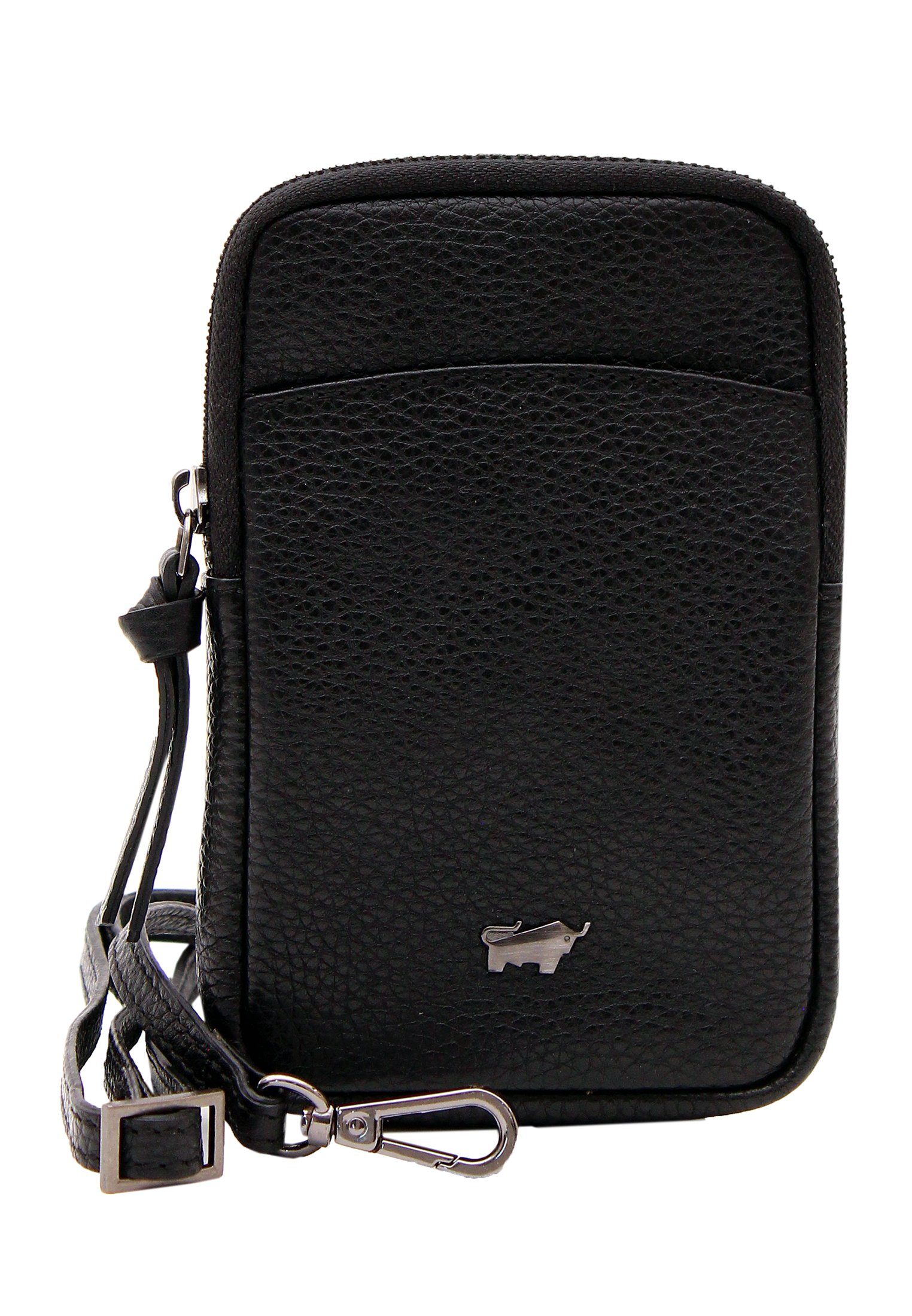 Smartphonetasche Umhängegurt schwarz, Büffel NOVARA mit längenverstellbarem Pouch Braun Phone