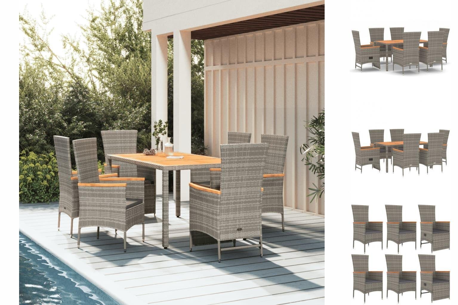 vidaXL GartenEssgruppe 7tlg GartenEssgruppe mit Kissen Grau