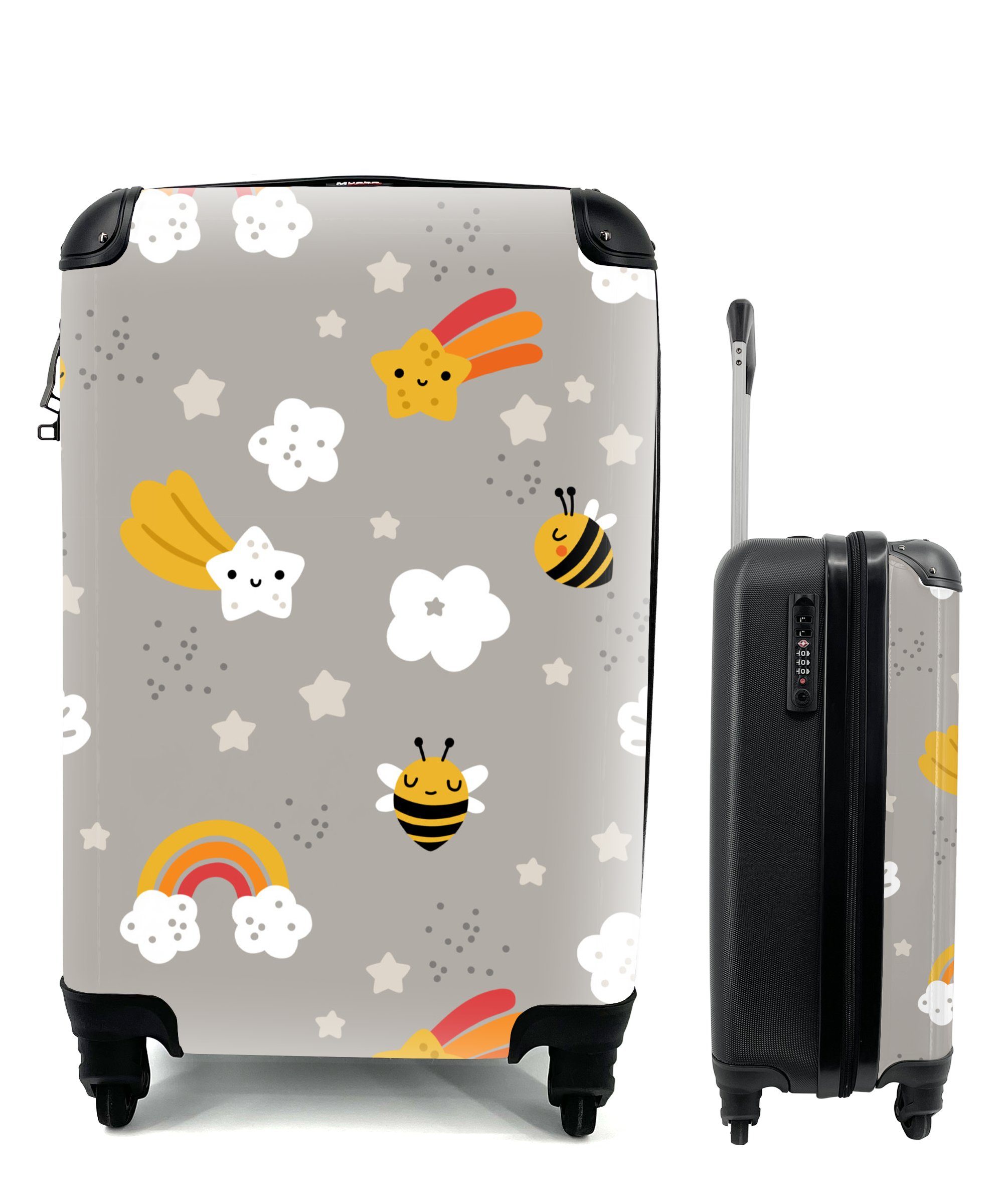 MuchoWow Handgepäckkoffer mit Rollen, - Muster Reisetasche Trolley, - rollen, Reisekoffer 4 Handgepäck für Ferien, Regenbogen Biene