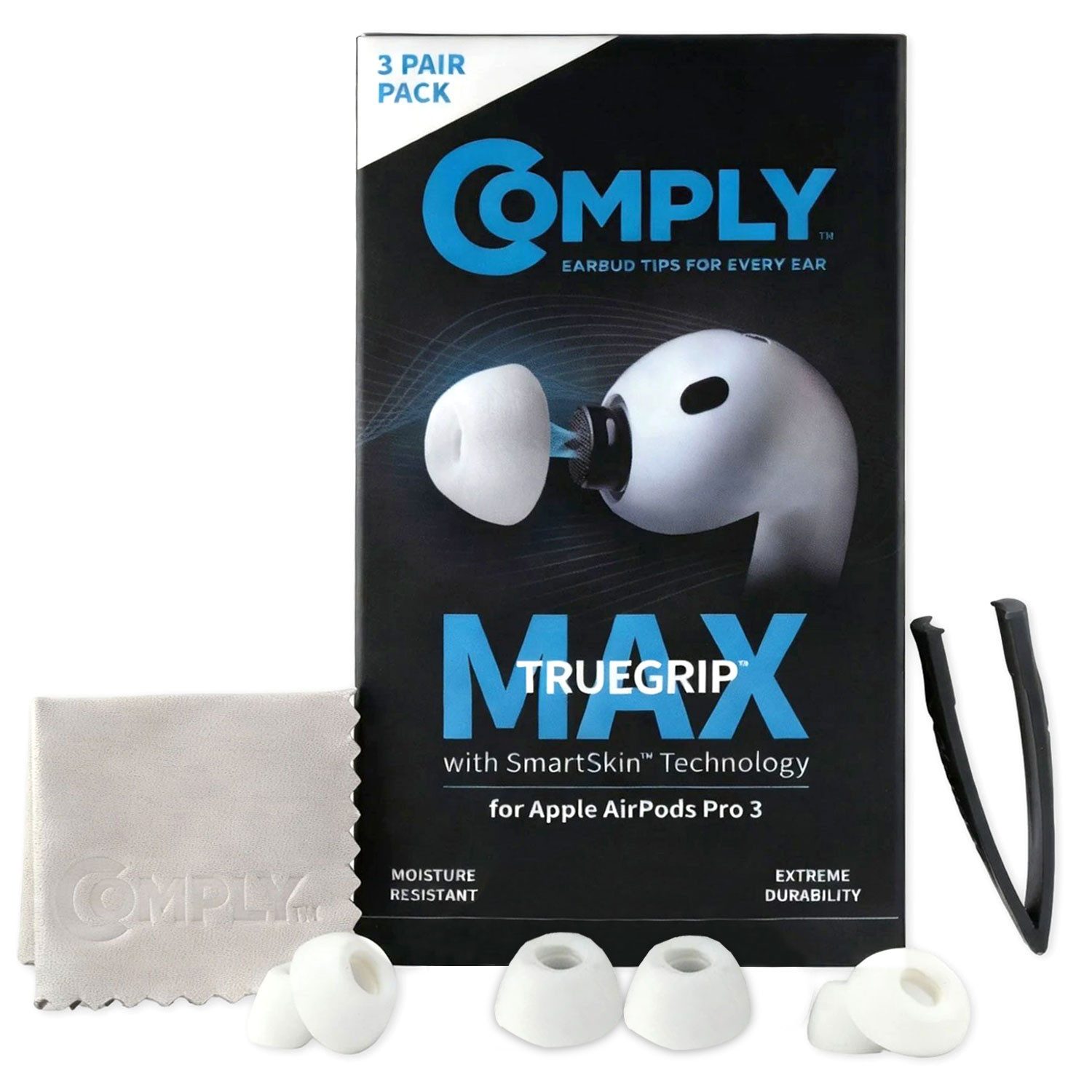 Comply Comply Ohrstöpsel TrueGrip MAX für Airpods Pro 3 Weiss Größe L In-Ear-Kopfhörer (Airpods Pro 3, keine, keine, Schaumstoff-Aufsätze für Airpods Pro 3)