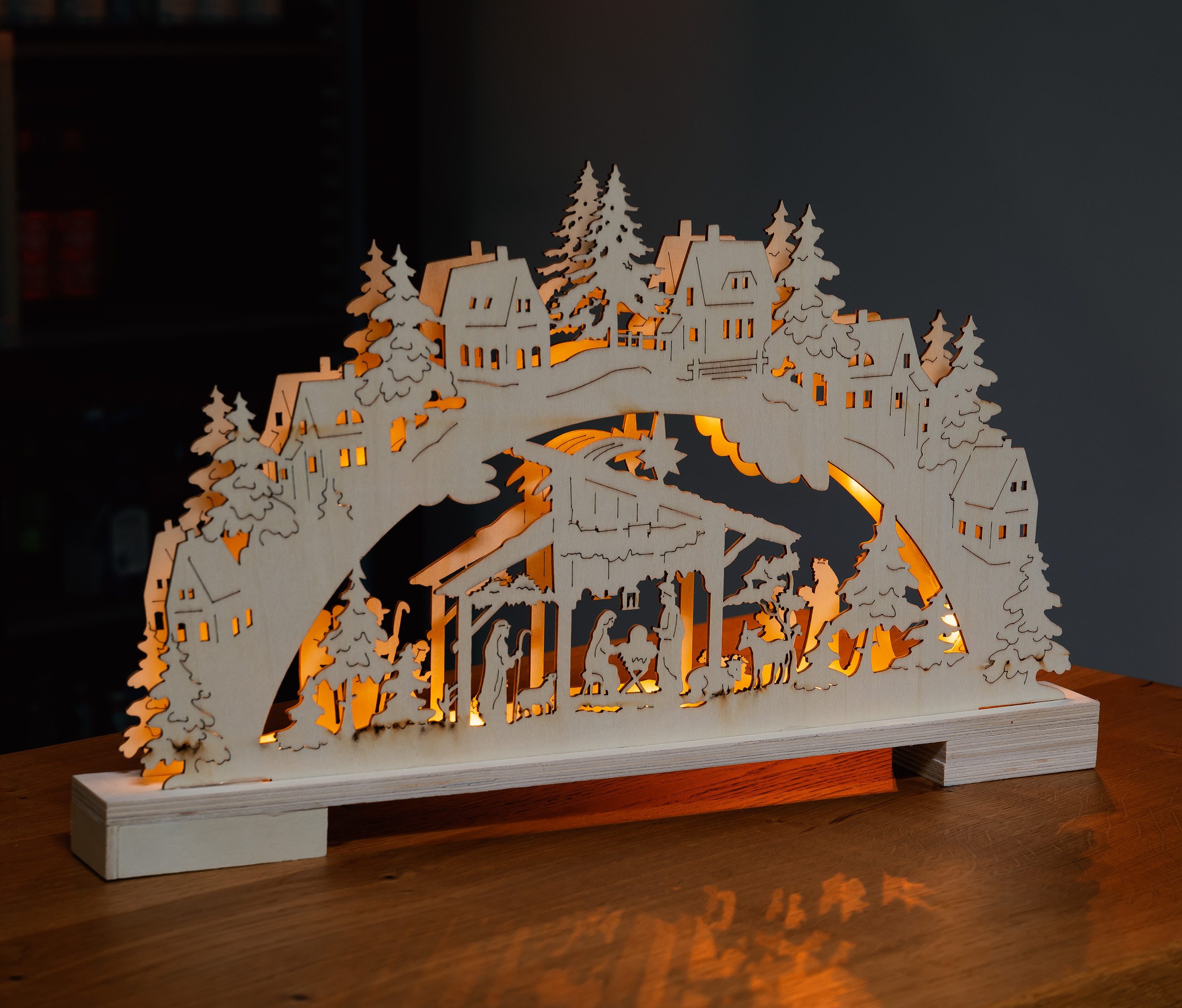 IC Winterworld LED Schwibbogen LED Lichterbogen aus Holz mit 10 LED beleuchtet, warm-weiß, mit Timer, moderne Weihnachtsdeko