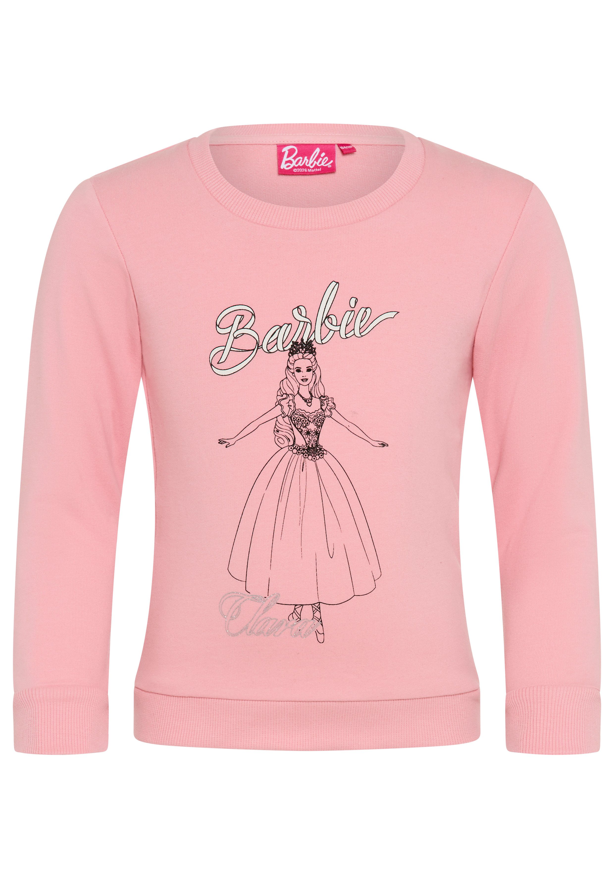 KIDSWORLD Sweatshirt BARBIE Glitzerdruck Sweatshirt, Mattel BARBIE Nussknacker Sweat mit Glitzerprint, langärmlig, Basic-Passform – Bild 5 von 5
