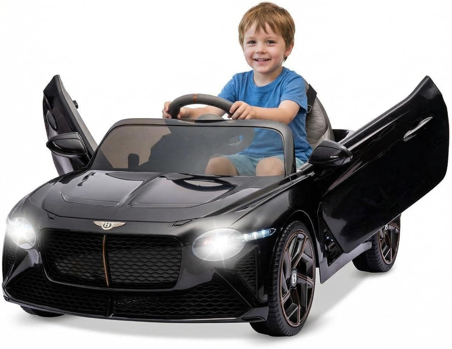 GarveeMore Elektro-Kinderauto Elektroauto Für Kinder 12V, Ferngesteuerte Elektrofahrzeuge Für Eltern, Flügeltüren, Federung, 3 Geschwindigkeitsstufen, LED-Beleuchtung, Hupe