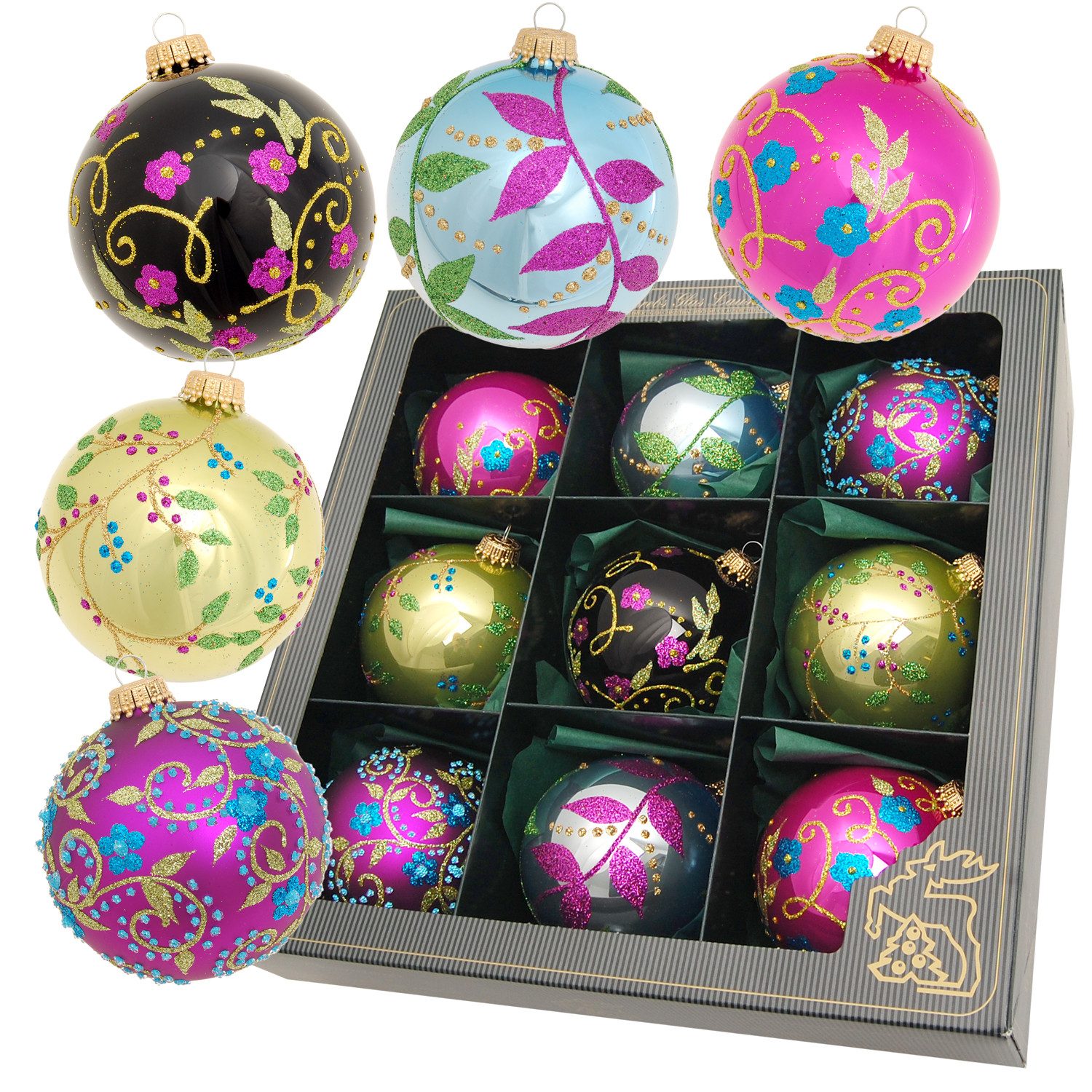 Krebs Glas Lauscha Weihnachtsbaumkugel 9er Set - Enchanted Forest - ca. 8cm günstig online kaufen
