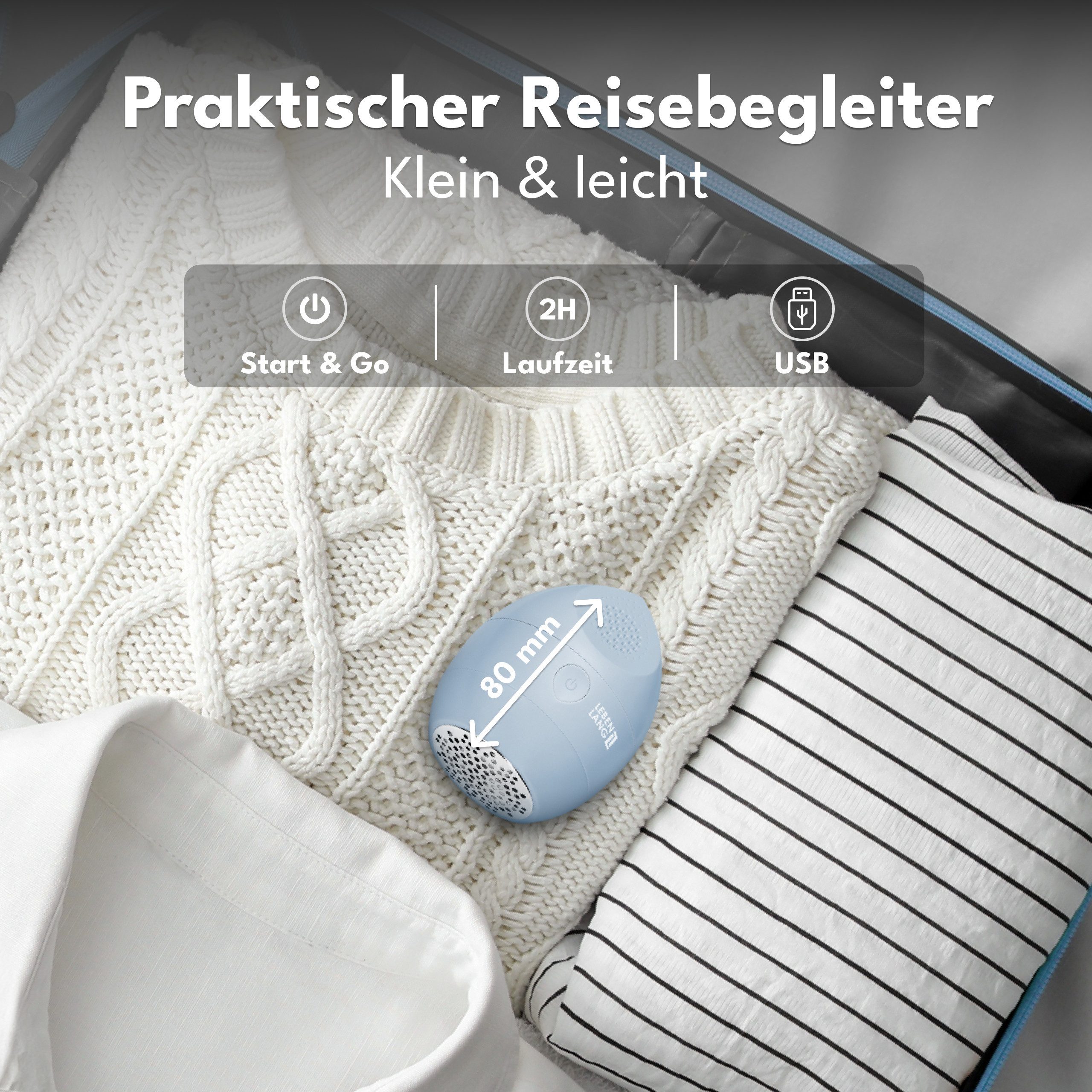 Lebenlang Fusselrasierer elektrischer Mini-Entfussler - Perfekt für Unterwegs, 400mAh - Inkl. Ersatzklingen & Reinigungspinsel
