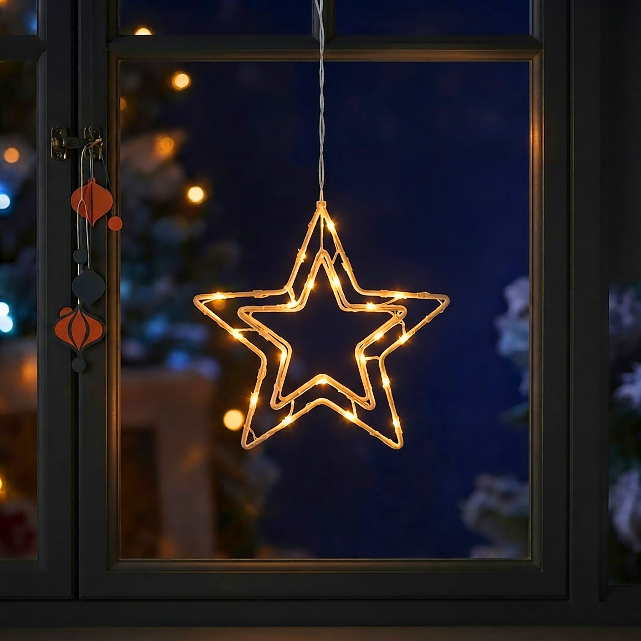 Spetebo LED Fensterbild LED Fenster Silhouette Stern mit Dual Timer, Dual-Timer, LED fest verbaut, warm weiß, Deko Weihnachts Beleuchtung Fensterbild Batterie b – Bild 5 von 5