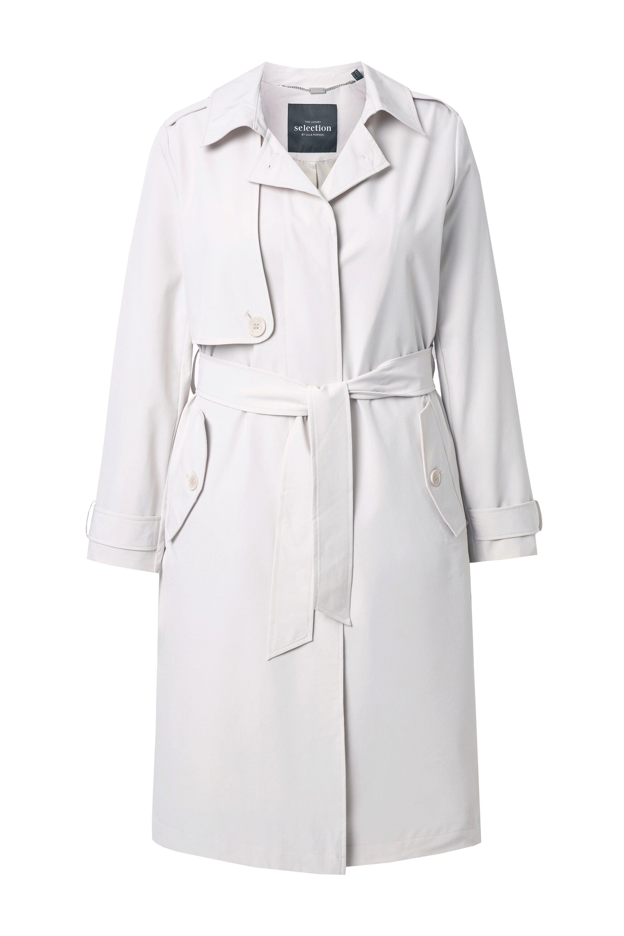 Ulla Popken Wintermantel Trenchcoat A-Linie Hemdkragen Gürtel Satinfutter