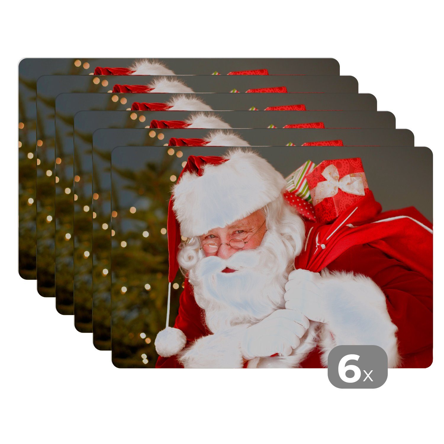 Platzset, Ein Porträt des Weihnachtsmanns, der einen roten Sack über der, MuchoWow, (6-St), Platzset, Platzdecken, Platzmatte, Tischmatten, Schmutzabweisend
