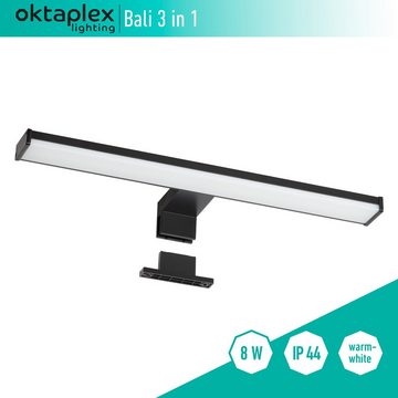 Oktaplex lighting LED Spiegelleuchte Bali 40cm IP44, Wand-, Klemm- und Aufbauleuchte, LED fest verbaut, warmweiß 3000K, 3 in 1 Spiegellampe Badezimmer Spiegelleuchte LED schwarz