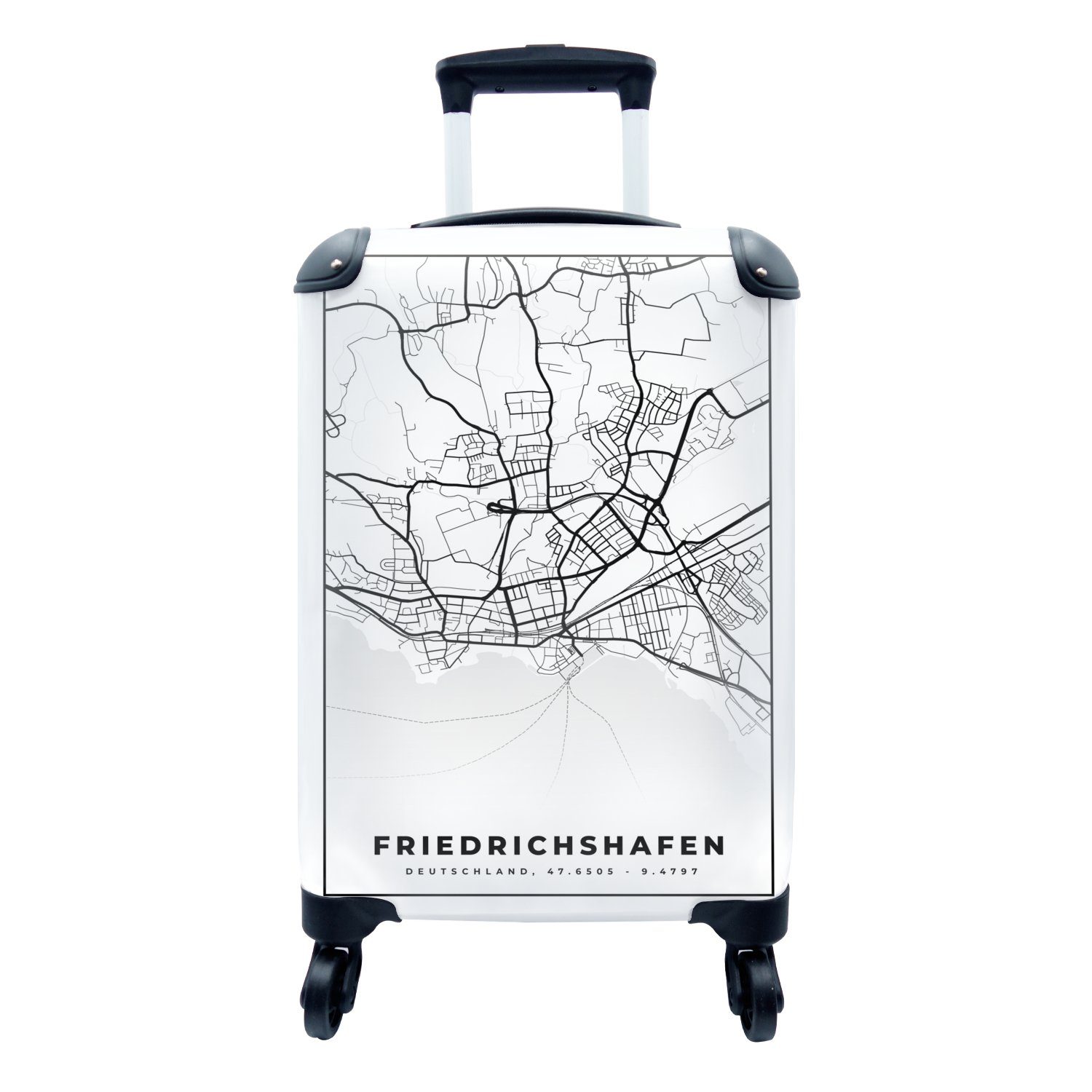 MuchoWow Handgepäckkoffer Friedrichshafen - Karte - Stadtplan - Karte, 4 Rollen, Reisetasche mit rollen, Handgepäck für Ferien, Trolley, Reisekoffer