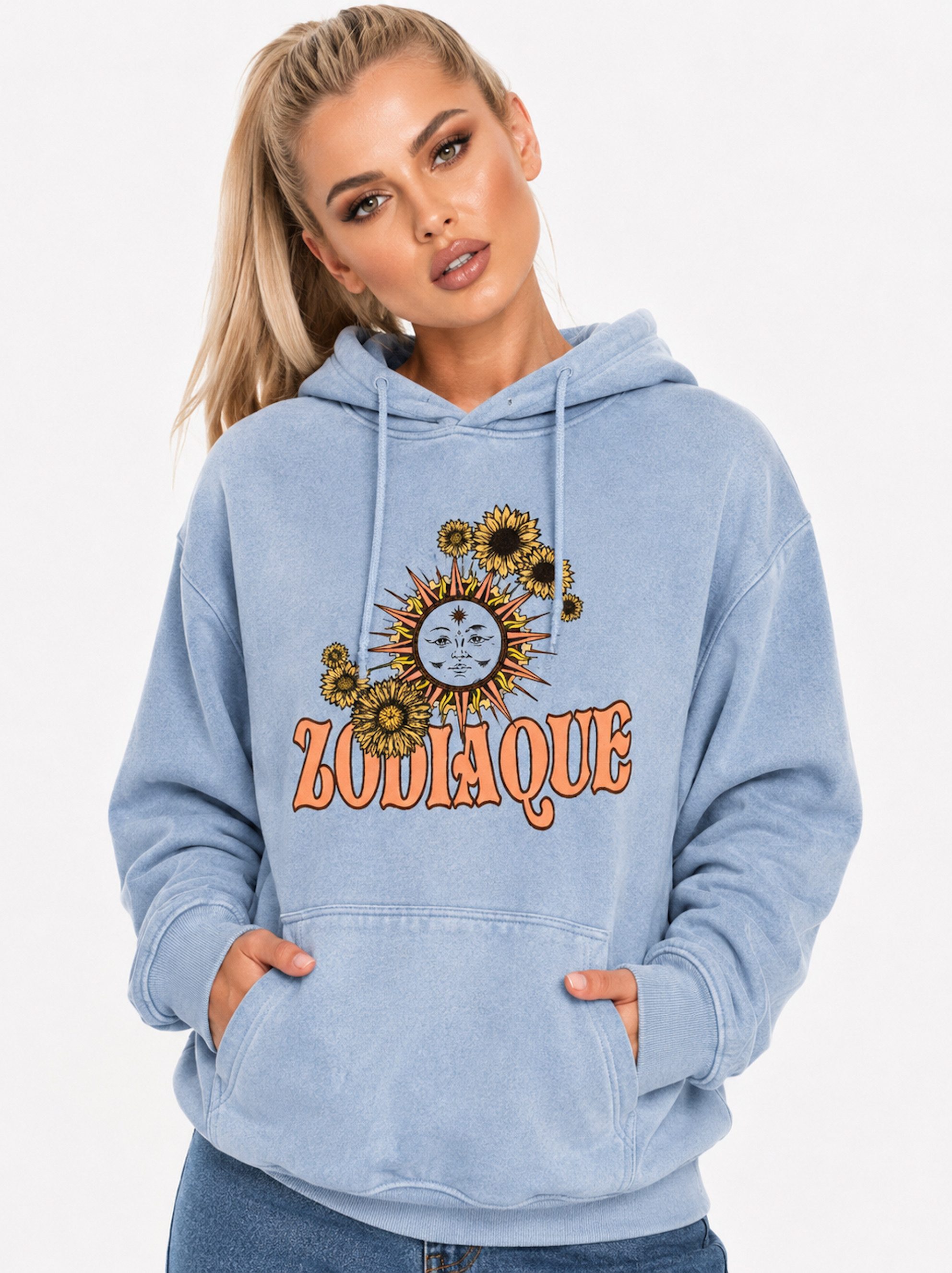 Worldclassca Hoodie Worldclassca Oversized Hoodie Print Kapuzenpullover Stone Washed Neue Kollektion - Stilvolle und gemütliche Sreetwear Mode für Damen