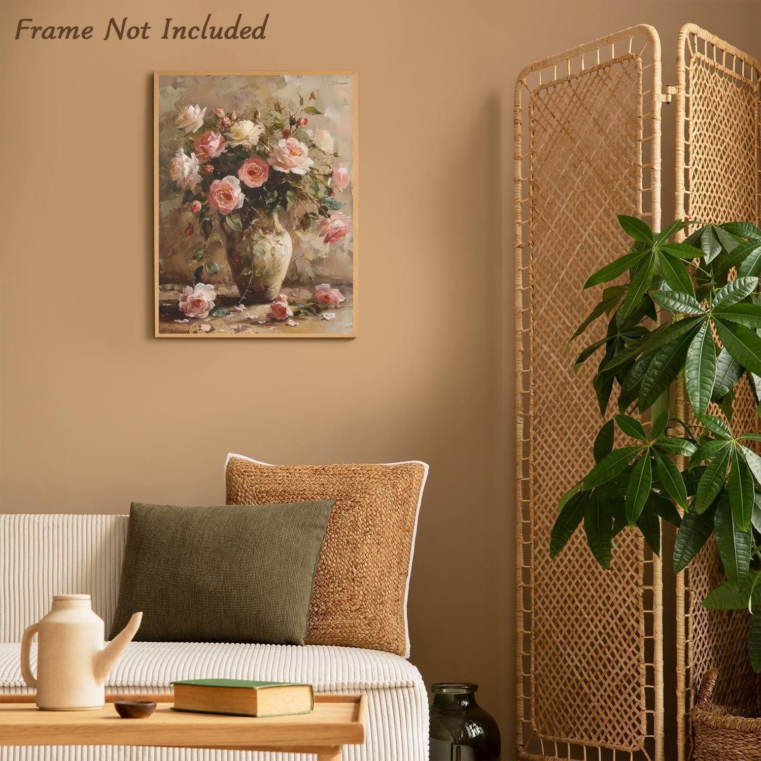 Dazzlewall Leinwandbild Vintage Blumen Leinwand Bild 30x40 cm für Badezimmer Schlafzimmer
