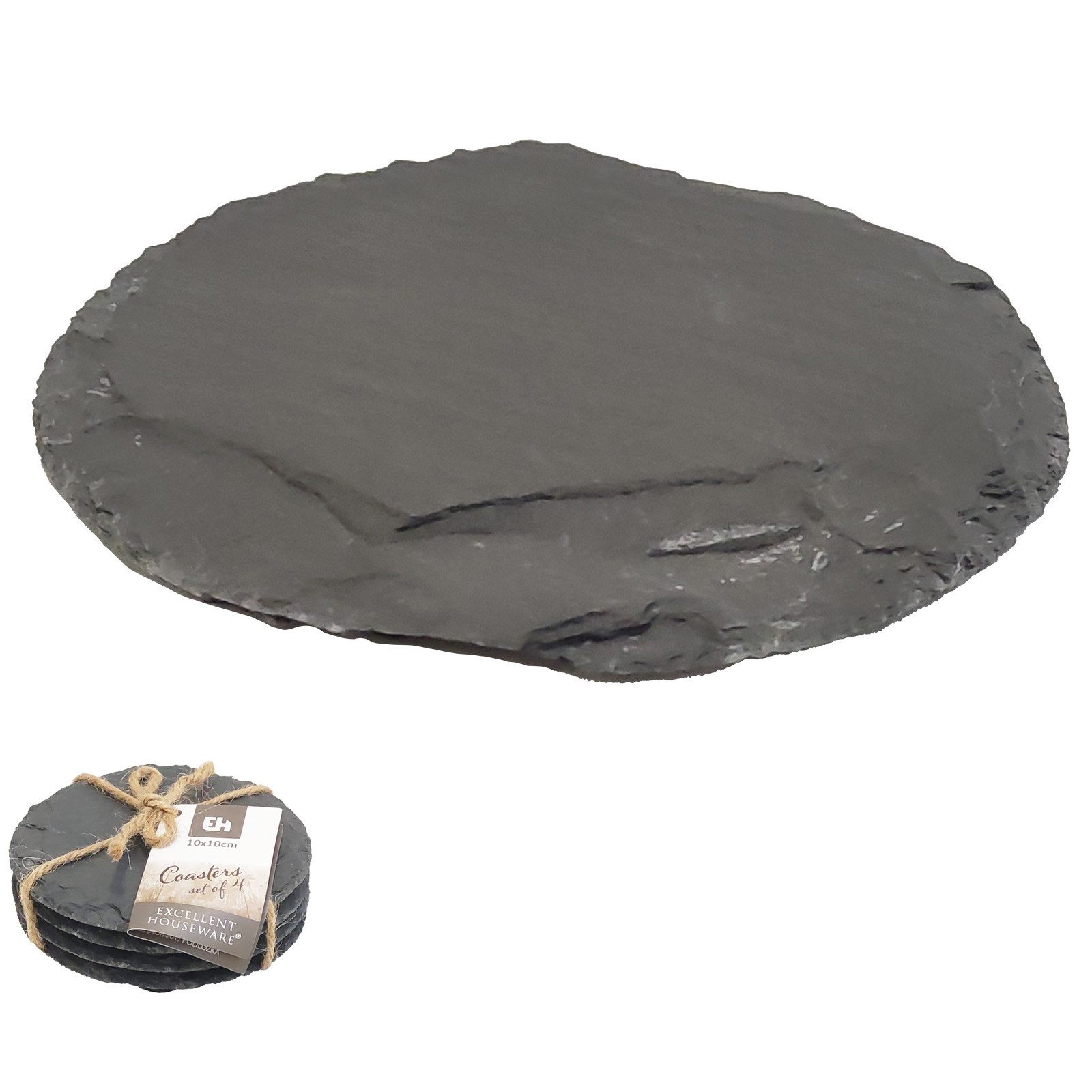 Koopman Getränkeuntersetzer Untersetzer Glasuntersetzer Schiefer, 4-tlg., 4tlg, Ø10cm, Anthrazit, Naturprodukt, Tassenuntersetzer