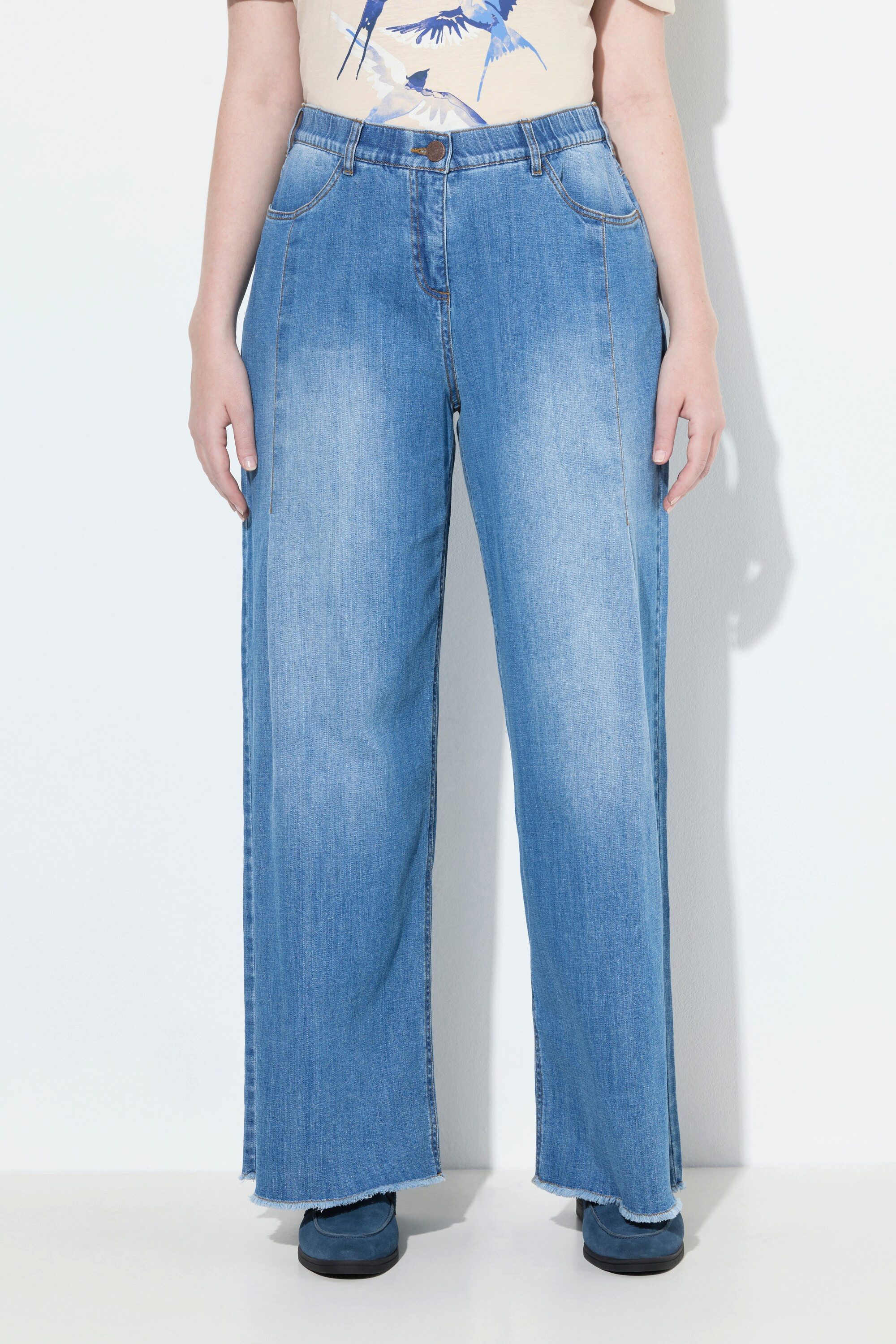 Ulla Popken Regular-fit-Jeans Jeans Mary weites Bein Fransensaum Stretchdenim