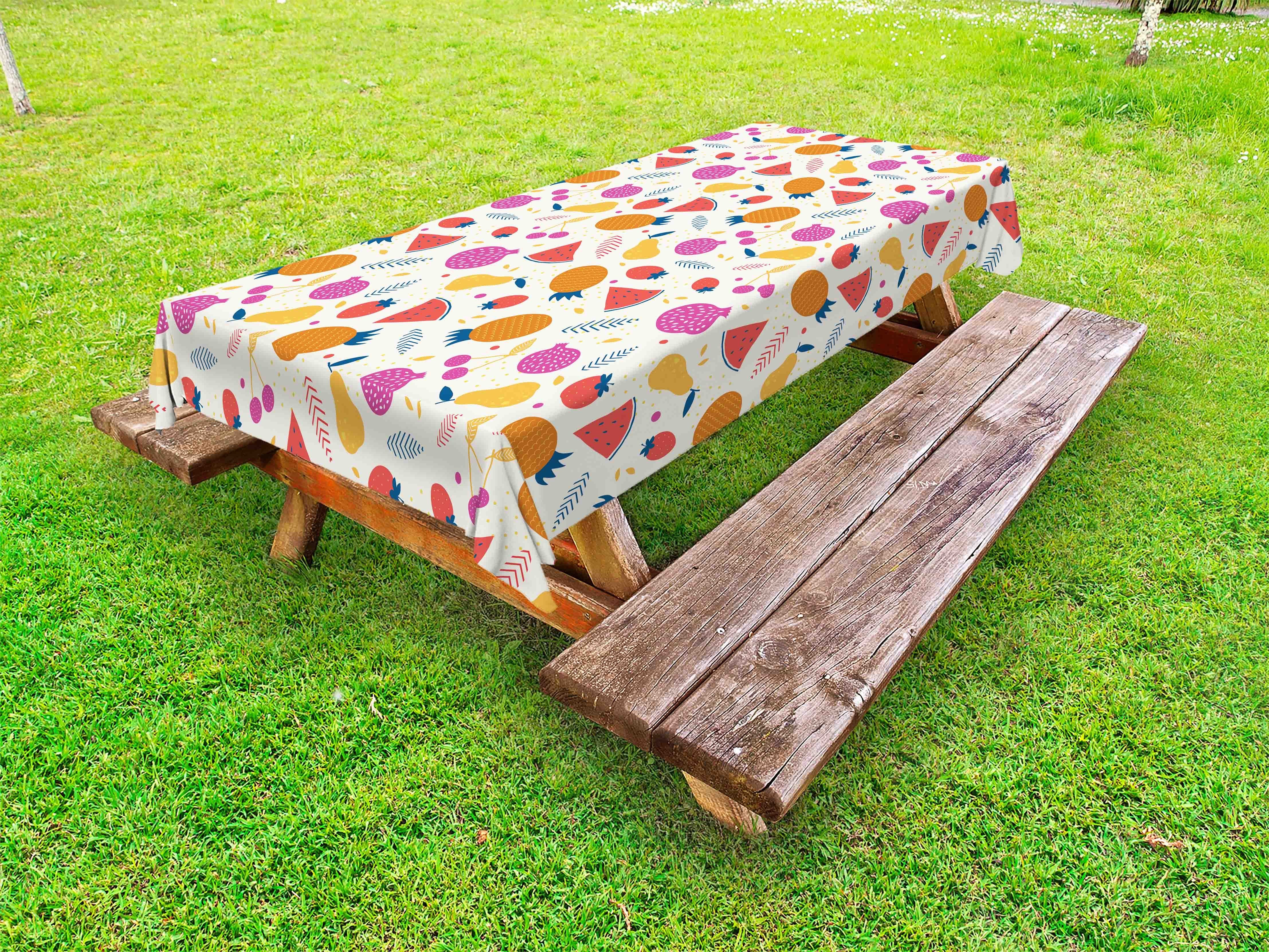 Abakuhaus Tischdecke dekorative waschbare Picknick-Tischdecke, Nicht-gerade weiss Punkte und Bunte Früchte