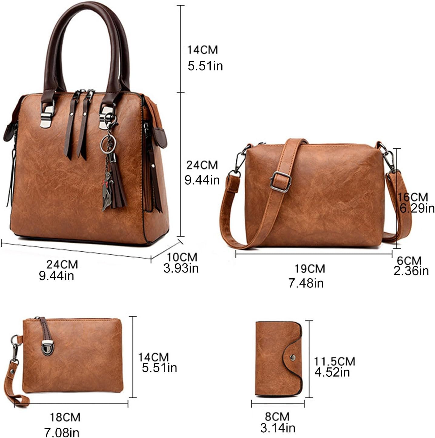 AURIVION Handtasche Damen Handtaschen Set Schwarz, Grün, Rot, Orange Shopper Tasche (Set, 4-tlg., Damen Shopper Tasche Set Geschenk, stilvoll & vielseitig), Elegante Schultertasche Umhängetasche mit Geldbörse Set