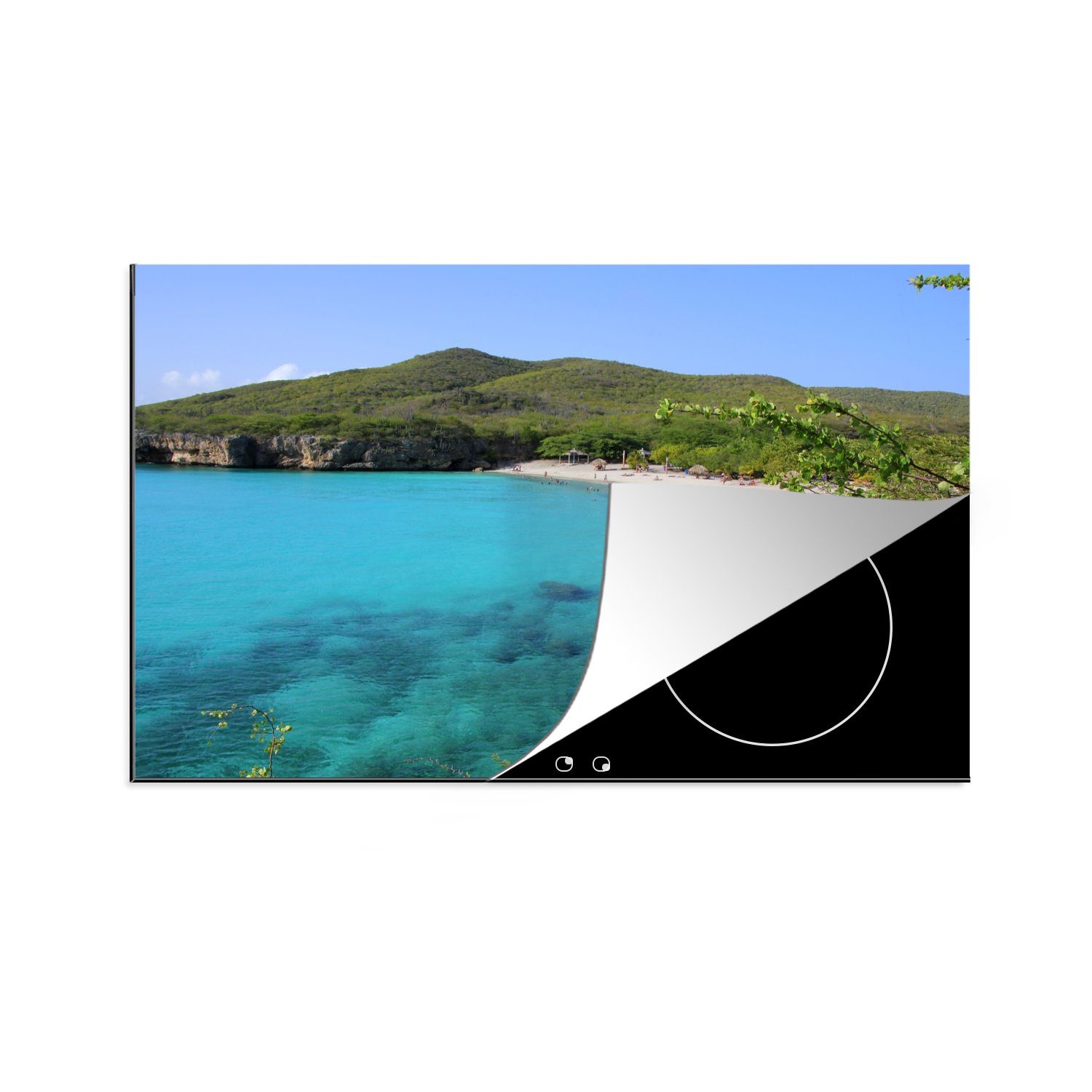 Curacao Insel, cm, Vinyl, (1 81x52 Schutz tlg), MuchoWow die - Strand küche, Herdblende-/Abdeckplatte für - Ceranfeldabdeckung Induktionskochfeld