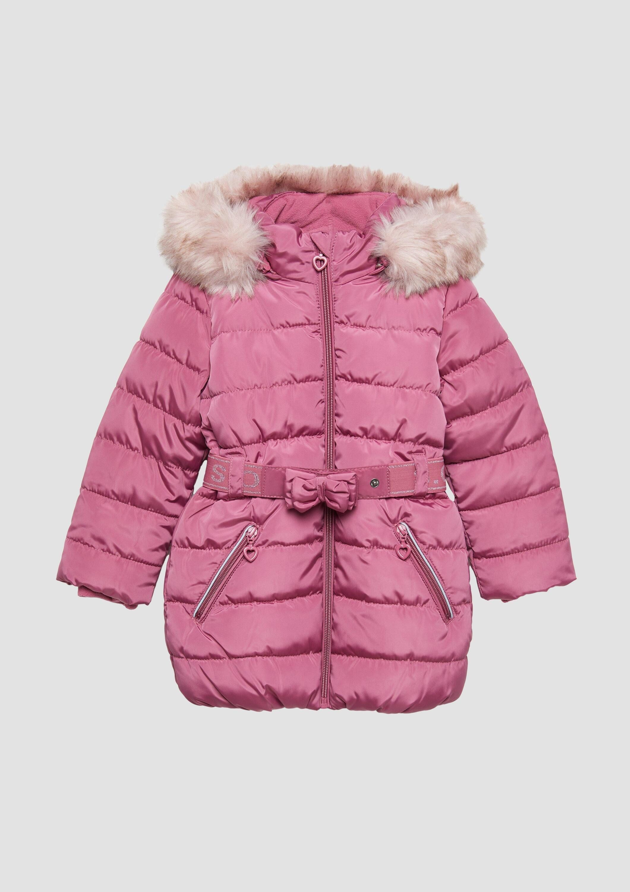 s.Oliver Winterjacke Outdoor-Mantel Steppmantel mit abnehmbarer Kapuze und Gürtel