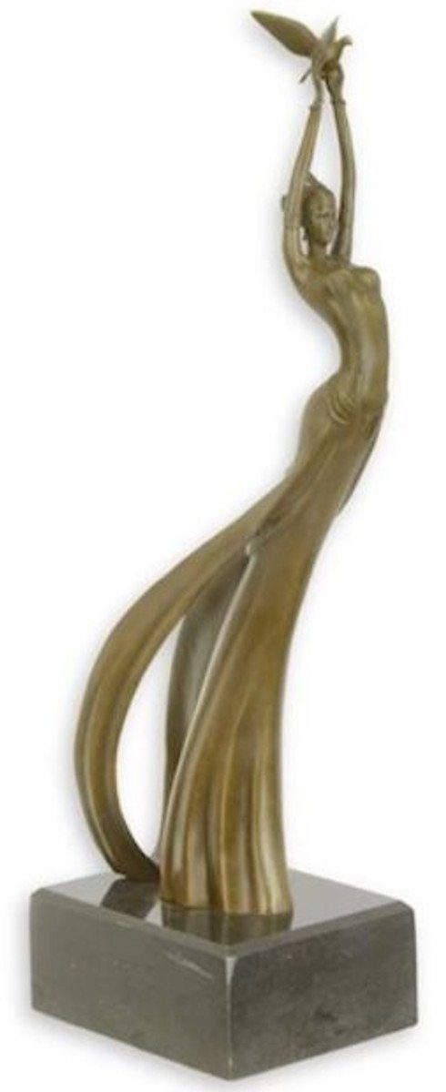 Casa Padrino Dekofigur Designer Bronzefigur mit Marmorsockel Dame & Vogel Bronze / Schwarz 9,5 x 15,8 x H. 39 cm - Elegante Dekofigur - Schreibtisch Deko - Wohnzimmer Deko