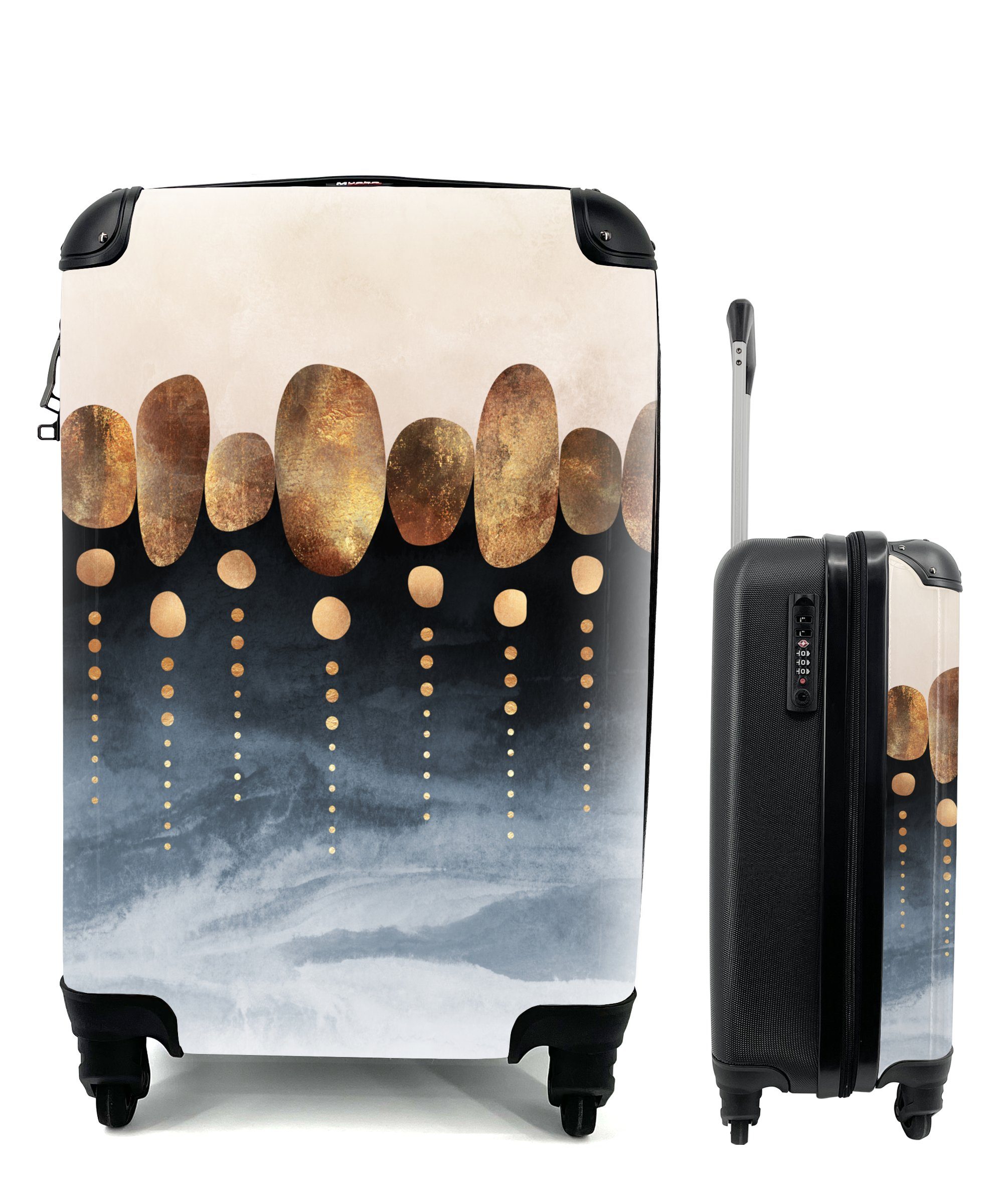 MuchoWow Handgepäckkoffer Gold - Abstrakt - Luxus, 4 Rollen, Reisetasche mit rollen, Handgepäck für Ferien, Trolley, Reisekoffer