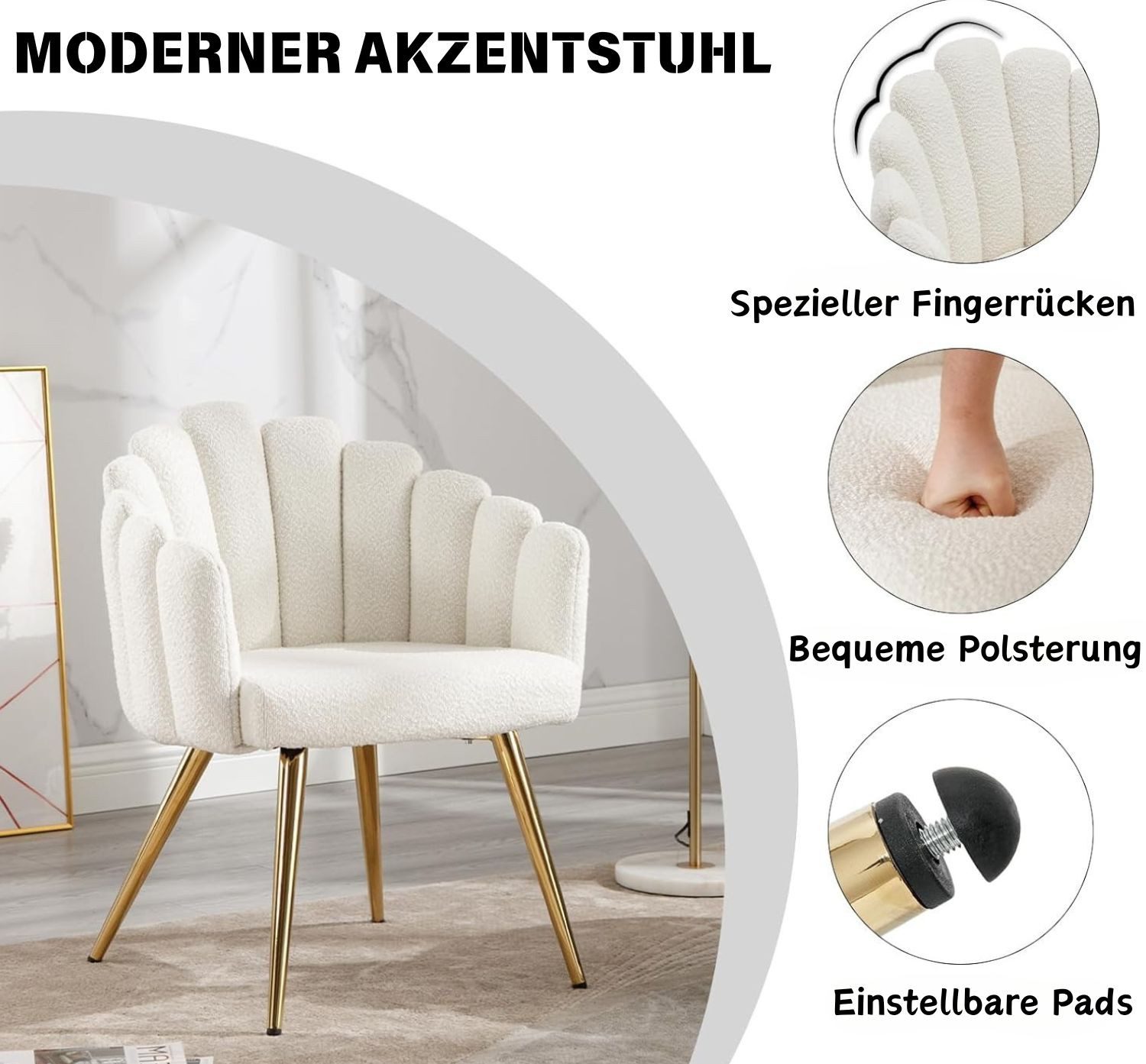 WAHSON OFFICE CHAIRS Loungesessel Kunstfell Loungesessel Polsterstuhl mit Metallbeinen Einzelsessel (1-St) – Bild 5 von 5