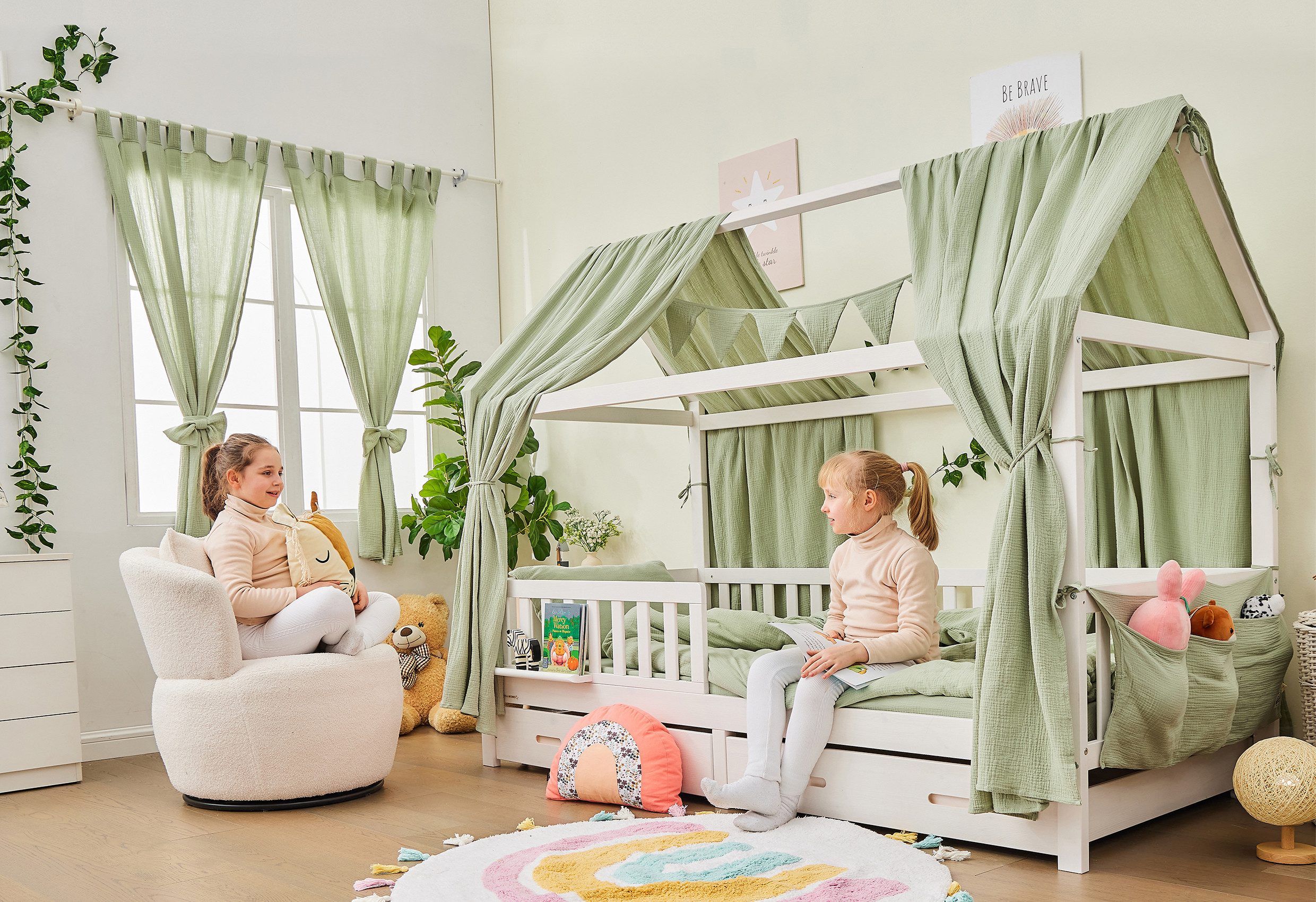 Vorhang Komplett SET mit Hausbett DEKO