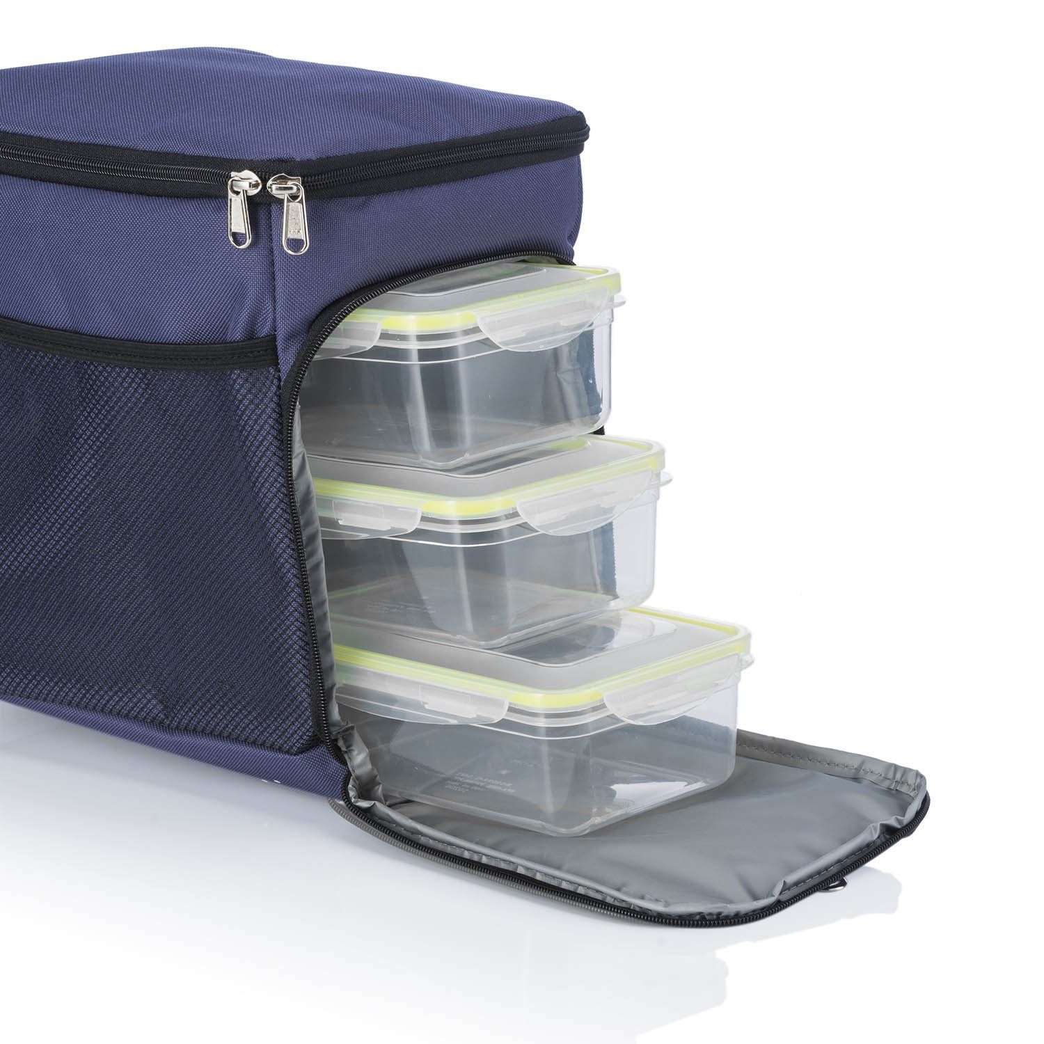 Dimono Frischhaltedose DIMONO Isoliert Kühlbox Tasche-Picknick Thermotasche mit 3 Lunchboxen, Stoff, (inkl. 3x Brotzeit-Dose), mit Kühlakku & Flaschenfach – Bild 5 von 5