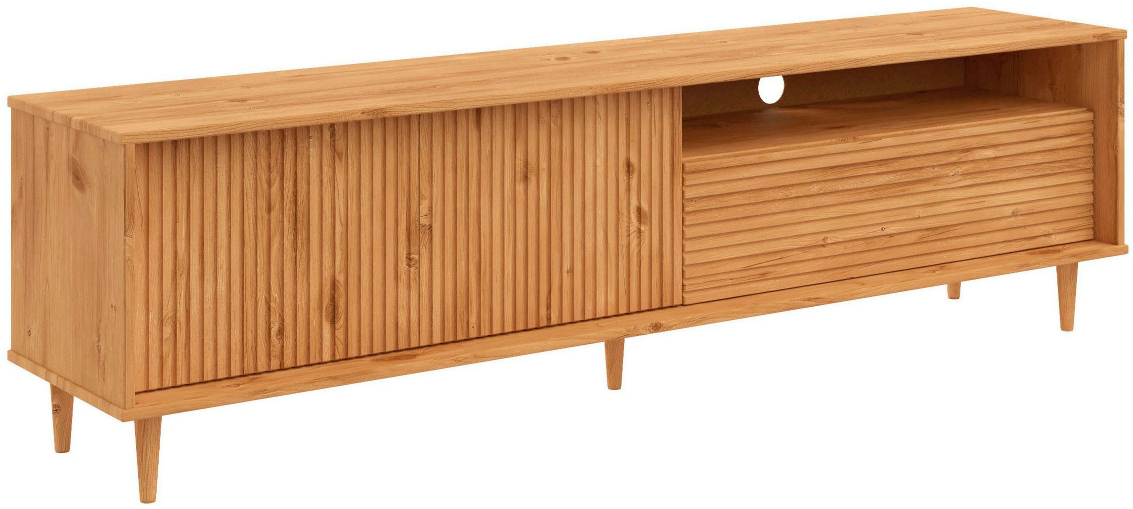OTTO home Lowboard Malmedy Front mit gefrästen Rillen, TV-Kommode aus massivem Kiefernholz, Push-to-open, Breite 180 cm – Bild 2 von 5
