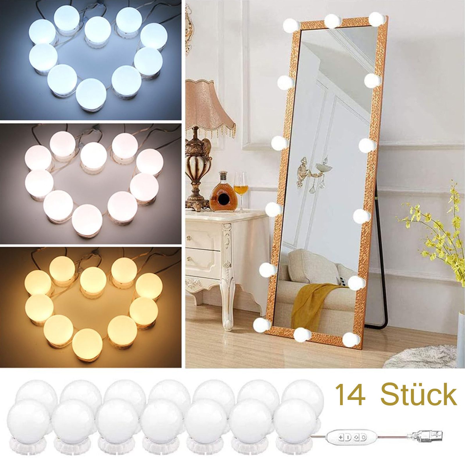 LED Spiegelleuchte LED Spiegelleuchte,14 dimmbar schminklicht,3 Farbmodi 10 Helligkeiten