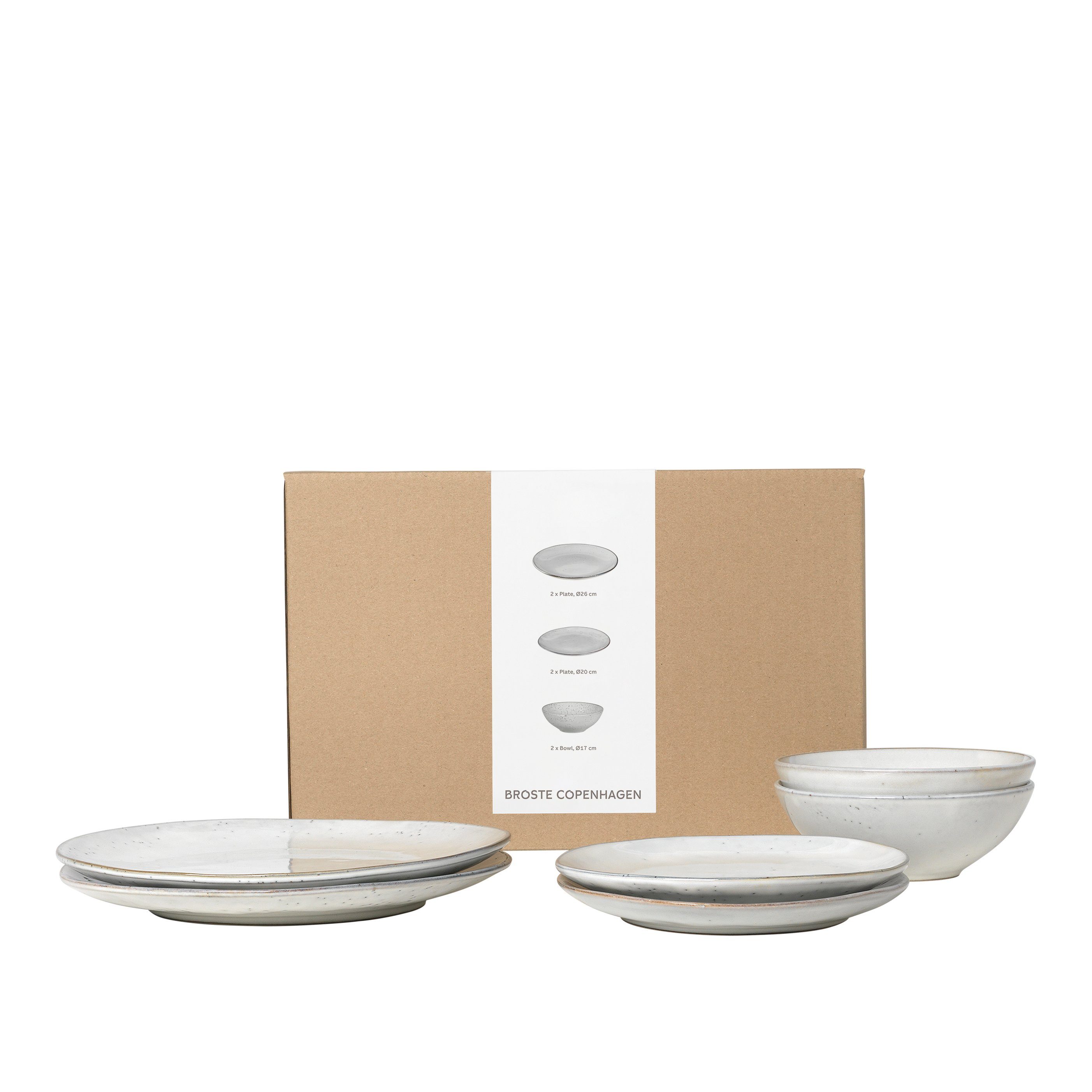 Broste Copenhagen Geschirr-Set Broste Copenhagen Nordic Sand Geschirsets mittag für zwei (6-tlg), 2 Personen, Steingut