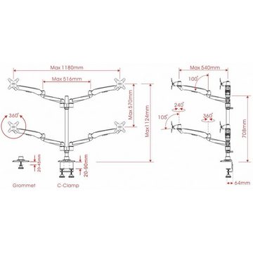 SpeaKa Professional Flex 4fach Monitorhalter, Tischmontage mit Monitor-Halterung, (2-in-1-Montage, Gasdruck-Technik, Ausziehbar)