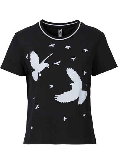 YESET T-Shirt Damen T-Shirt Shirt Kurzarm Tauben-Print Tunika Top schwarz 903284