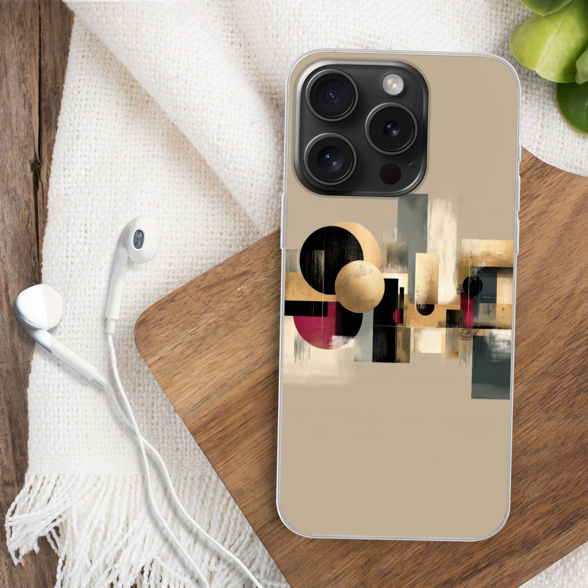 MuchoWow Handyhülle für Apple iPhone 15 Pro Abstrakt - Formen - Beige - Texturen, Smartphone-Bumper, Print, Handy Schutzhülle Dünn