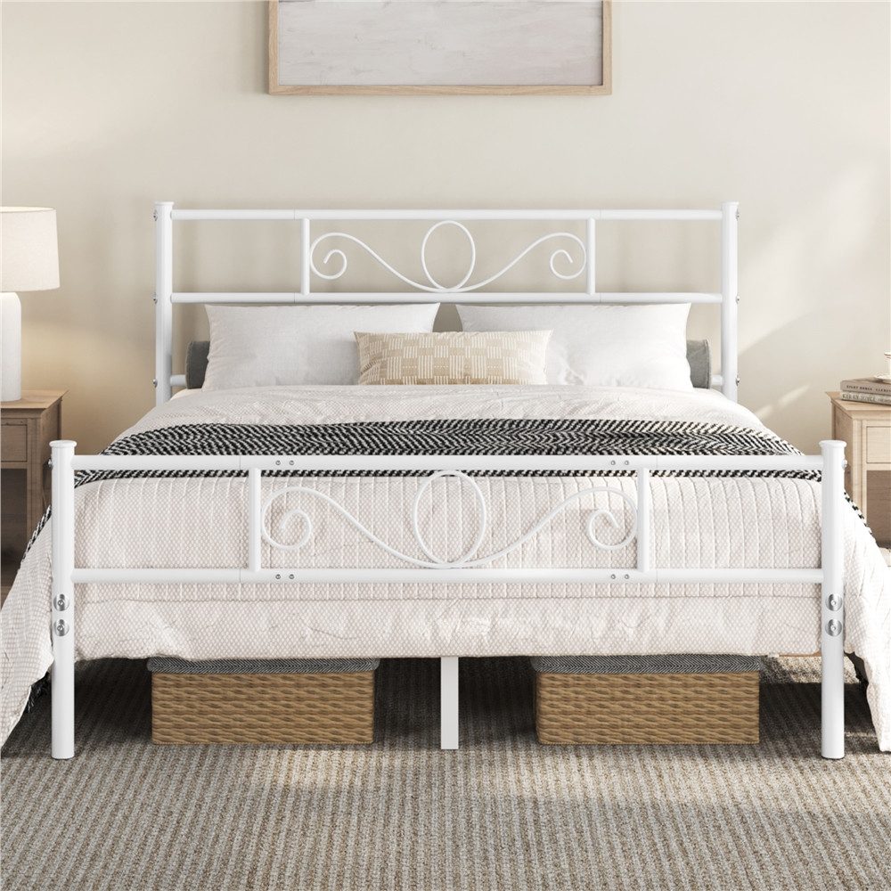 Yaheetech Bettgestell Metallbett mit Kopfteil, Einzelbett/Doppelbett Metallbettrahmen, 90/140/160 cm (B)