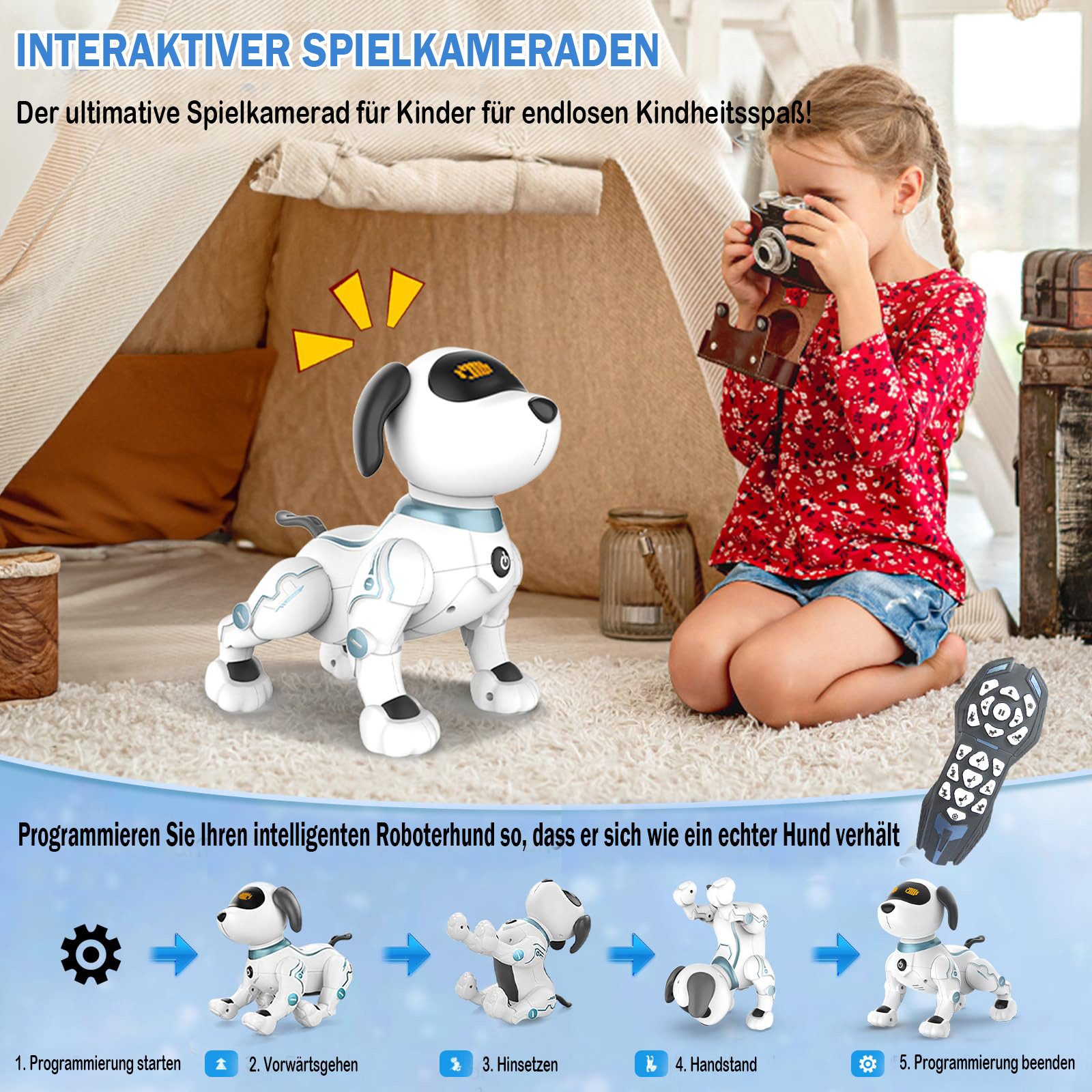 ANYSUN RC-Roboter Roboter-Hundespielzeug für Kinder, programmierbarer Roboter-Welpe (ferngesteuerter -Roboterhund, interagiert mit Befehlen, wie Singen,Tanzen, Bellen, Laufen), elektronisches Haustier für Jungen und Mädchen als Geschenk