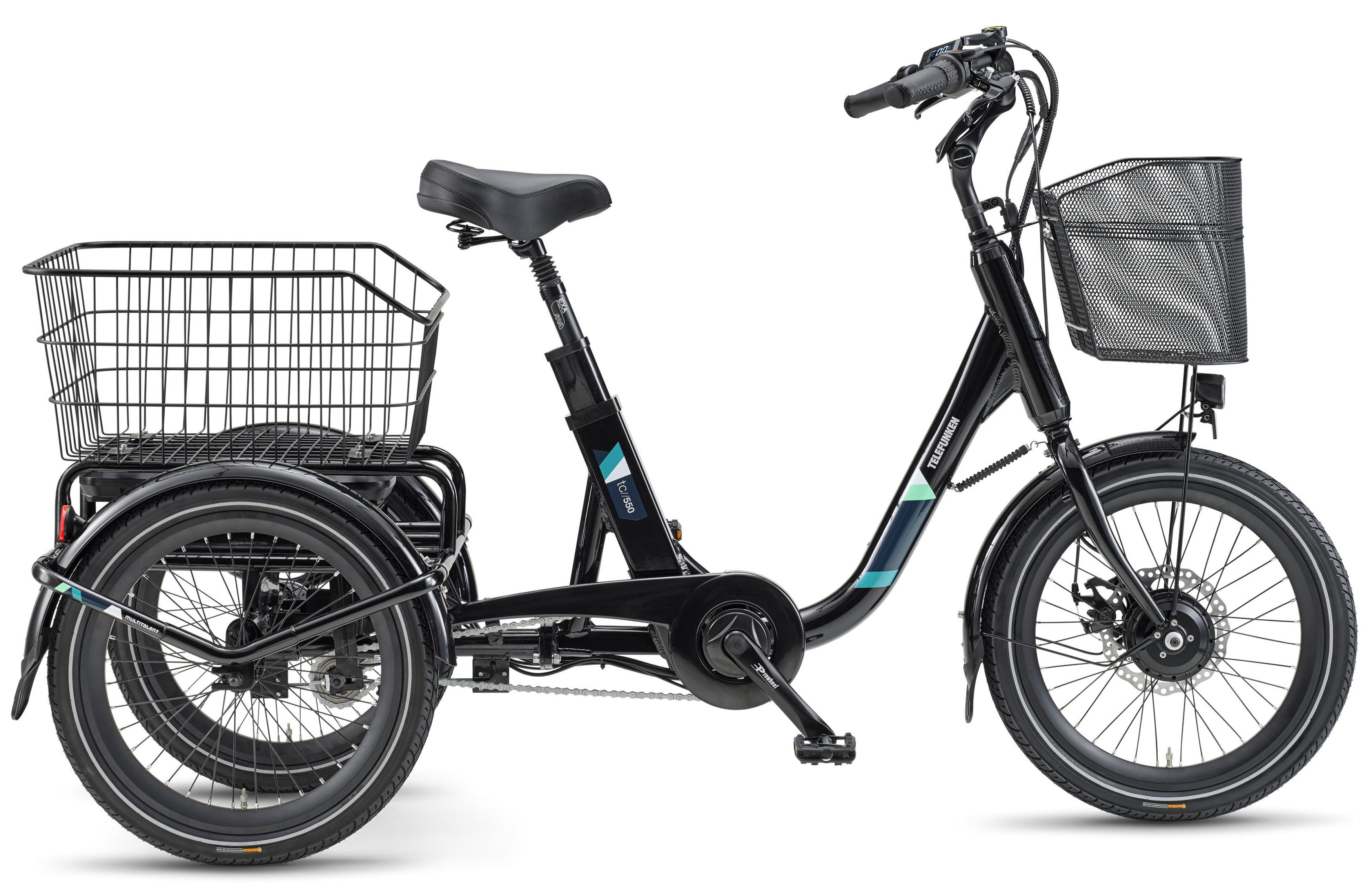 Telefunken E-Bike Dreirad TC550, 3 Gang Shimano Nexus Schaltwerk, Nabenschaltung, Frontmotor, 536,5 Wh, tiefer Einstieg, Pedelec, inkl. Einkaufskorb