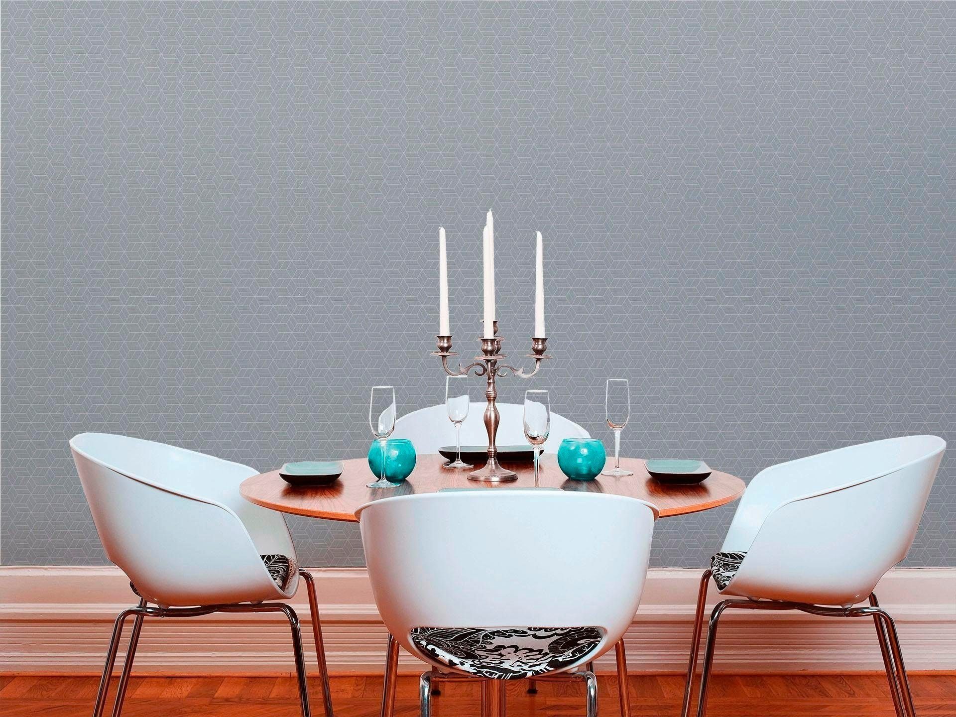 living walls Vliestapete Metropolitan Stories Lizzy London, strukturiert, 3D-Optik, grafisch, geometrisch, Grafik Tapete Geometrisch Metallic Tapeten Wohnzimmer Schlafzimmer