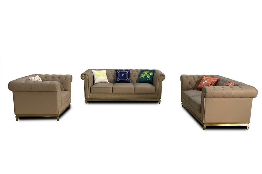 JVmoebel Sofa Moderne Blaue Chesterfield Couch Sofa Set Luxus Garnitur 3+2+1, Made in Europe Beige