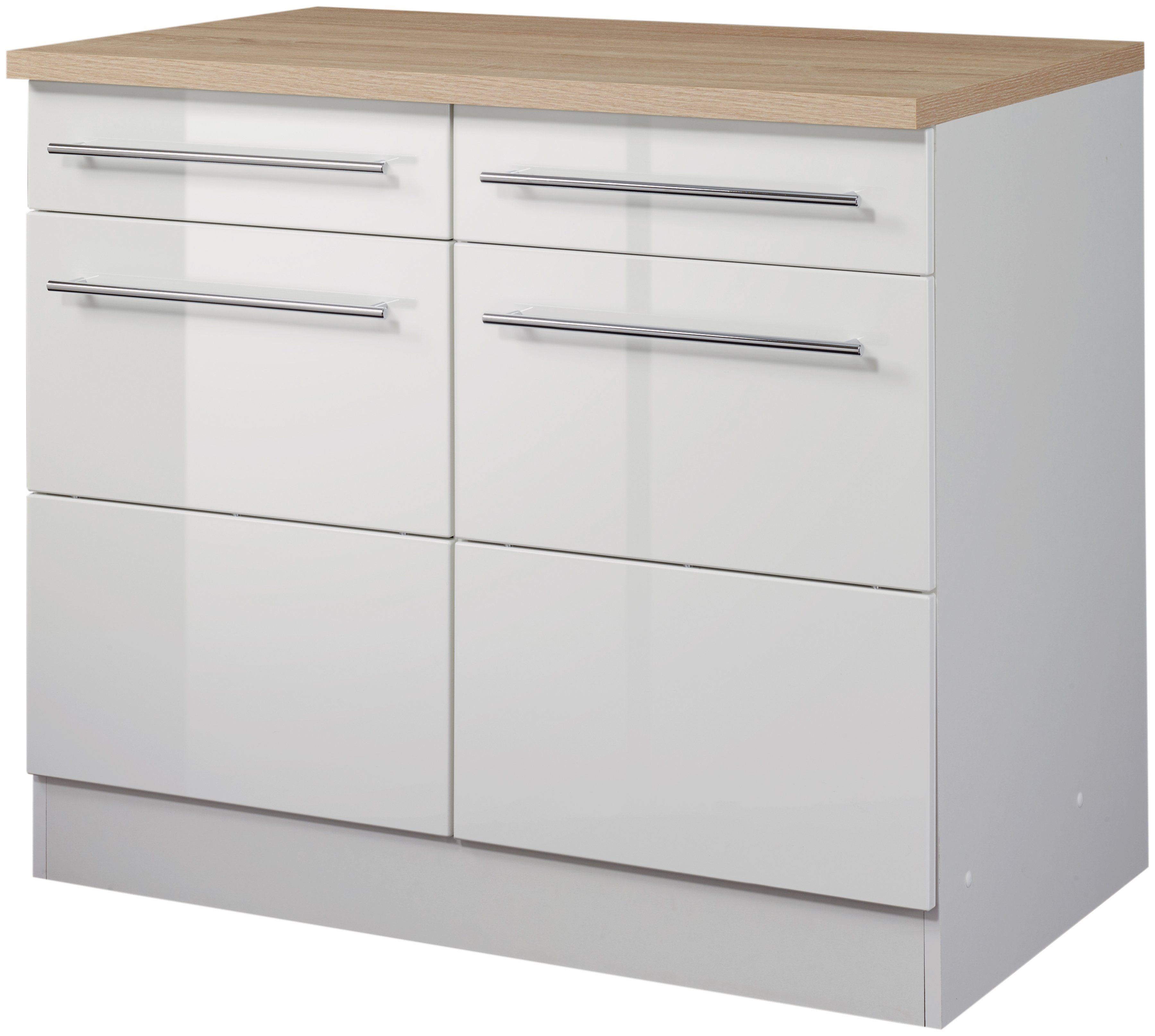 KOCHSTATION Unterschrank KS-Wien Breite 100 cm, 2 Türen, 2 Schubkästen, für viel Stauraum. Reduzierter Preis € 369,99. Unverbindliche Preisempfehlung € 499,00