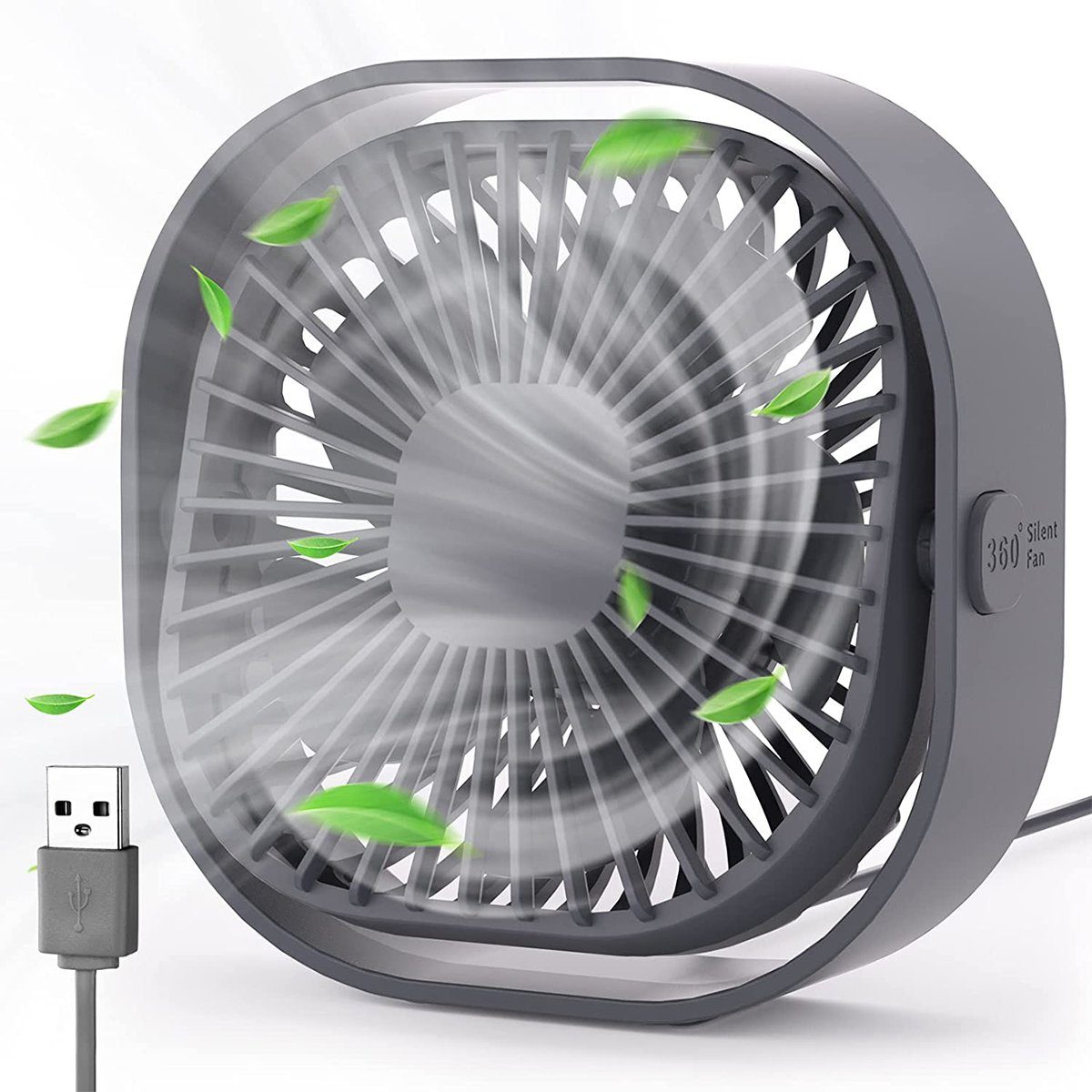 autolock Mini USB-Ventilator USB Ventilator Mini USB Tischventilator Leise 3 Speed, 360° Drehung Tragbarer USB Lüfter starkem Luftstrom,Desk Fan Dunkelgrau | Mini-Ventilatoren