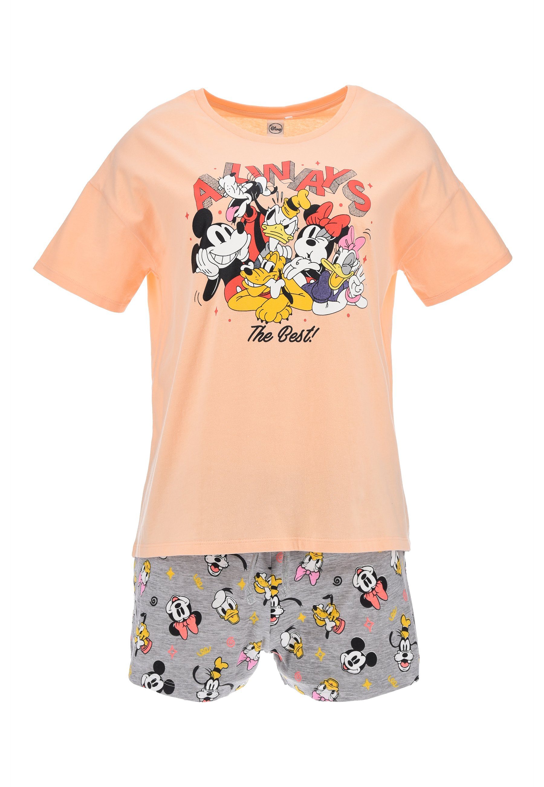 T-Shirt kurz tlg) Shorts Orange Minnie Mouse Frauen Shorty Sommer-Pyjama Damen Disney (2 und Set