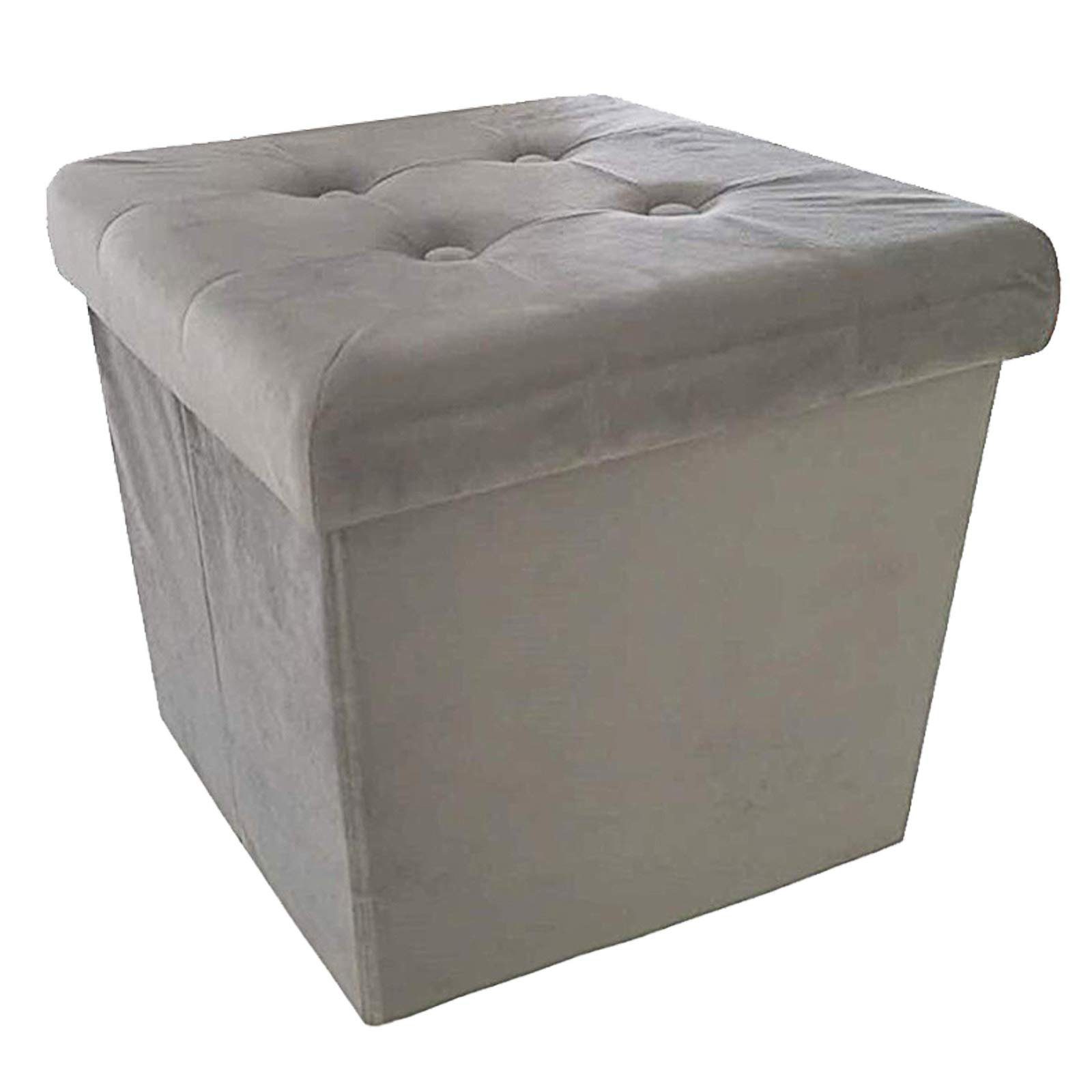 style home Sitzhocker faltbare Sitzbank mit Stauraum, 38*38*38cm (Aufbewahrungsbox mit Deckel, gepolstert Sitzwürfel Fußhocker), für Wohnzimmer Schlafzimmer, Sitztruhe aus Samt, Hellgrau
