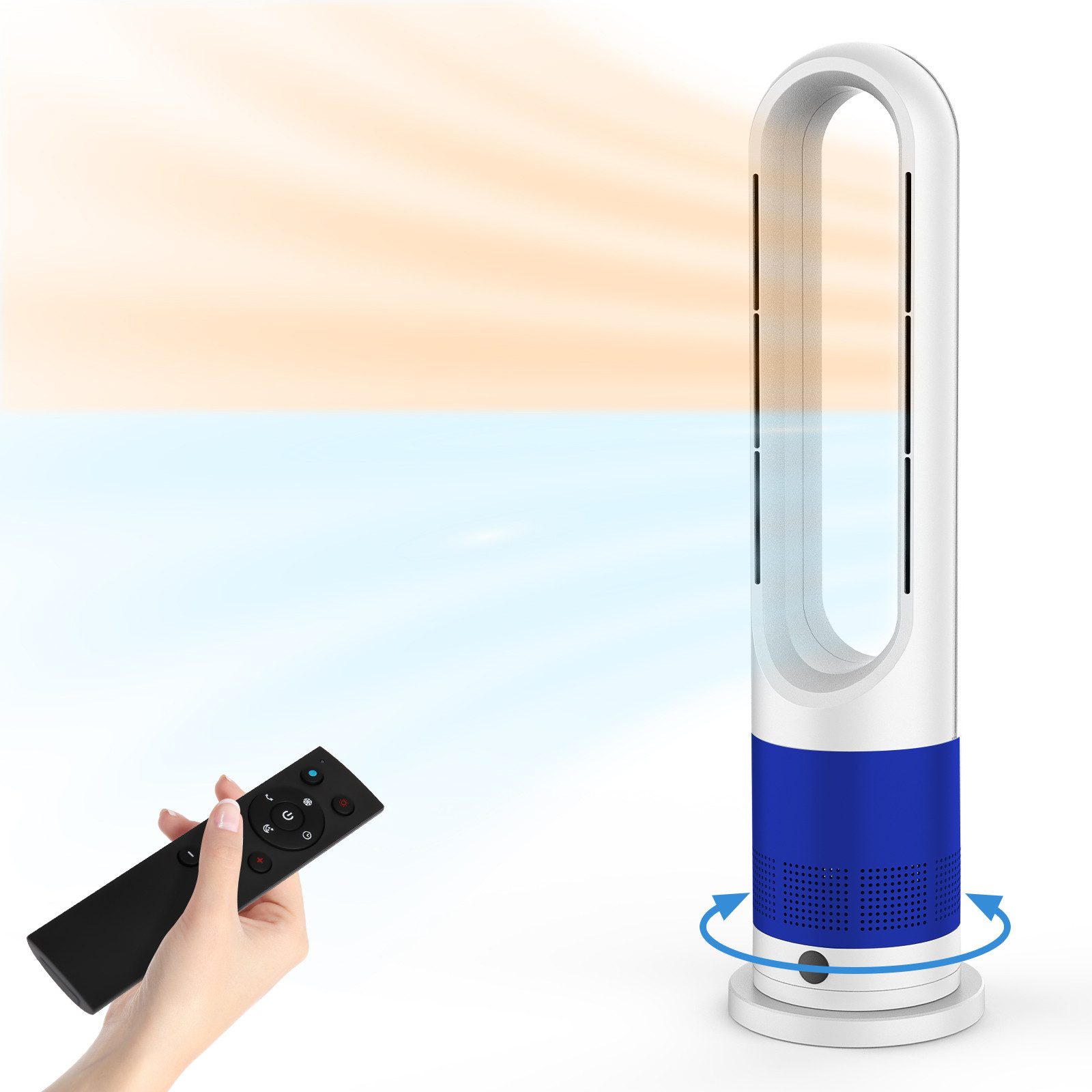 Rebonique Turmventilator Rotorlos Ventilator mit Kühlung/Heizen/Luftkühler sehr Leise, 8 Stufen, LED-Anzeige, Fernbedienung, 80° Oszillation, 9H Timer