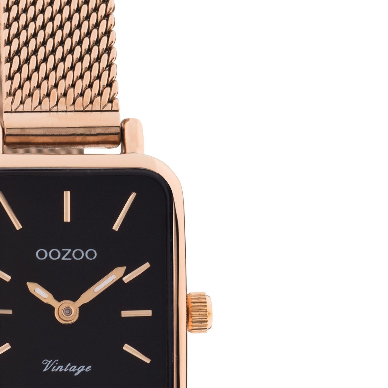 OOZOO Quarzuhr Oozoo Damen Armbanduhr Vintage Series, (Analoguhr), Damenuhr rechteckig, klein (21x26mm) Metall, Mesharmband, Casual-Style