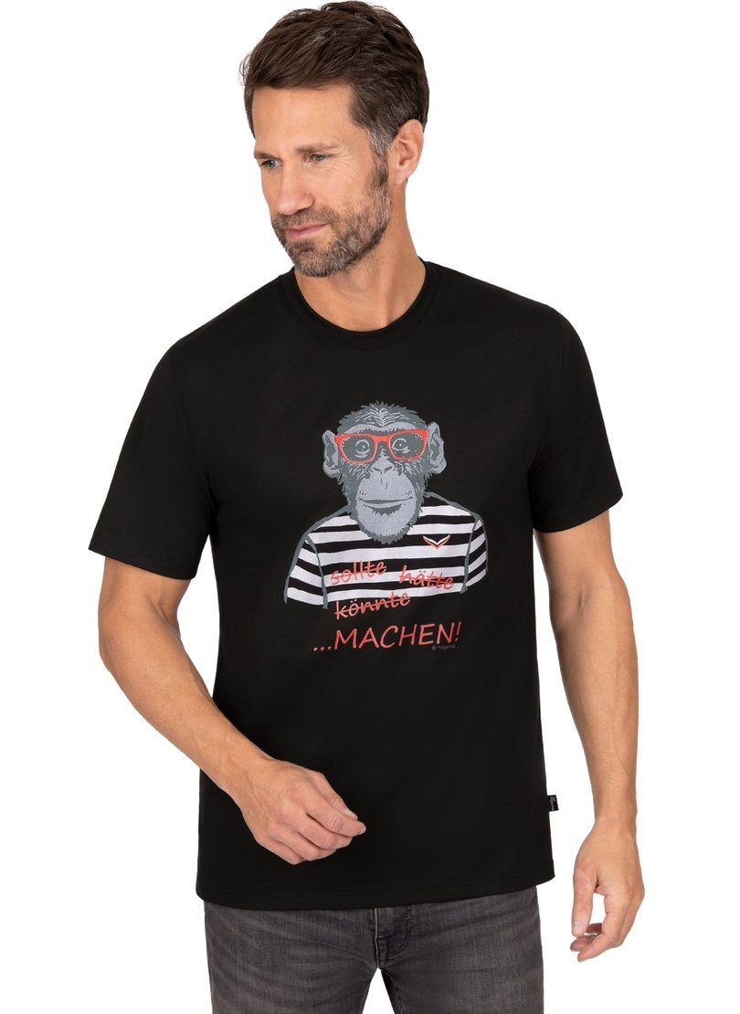 Trigema T-Shirt Affen-Aufdruck TRIGEMA großem mit schwarz T-Shirt