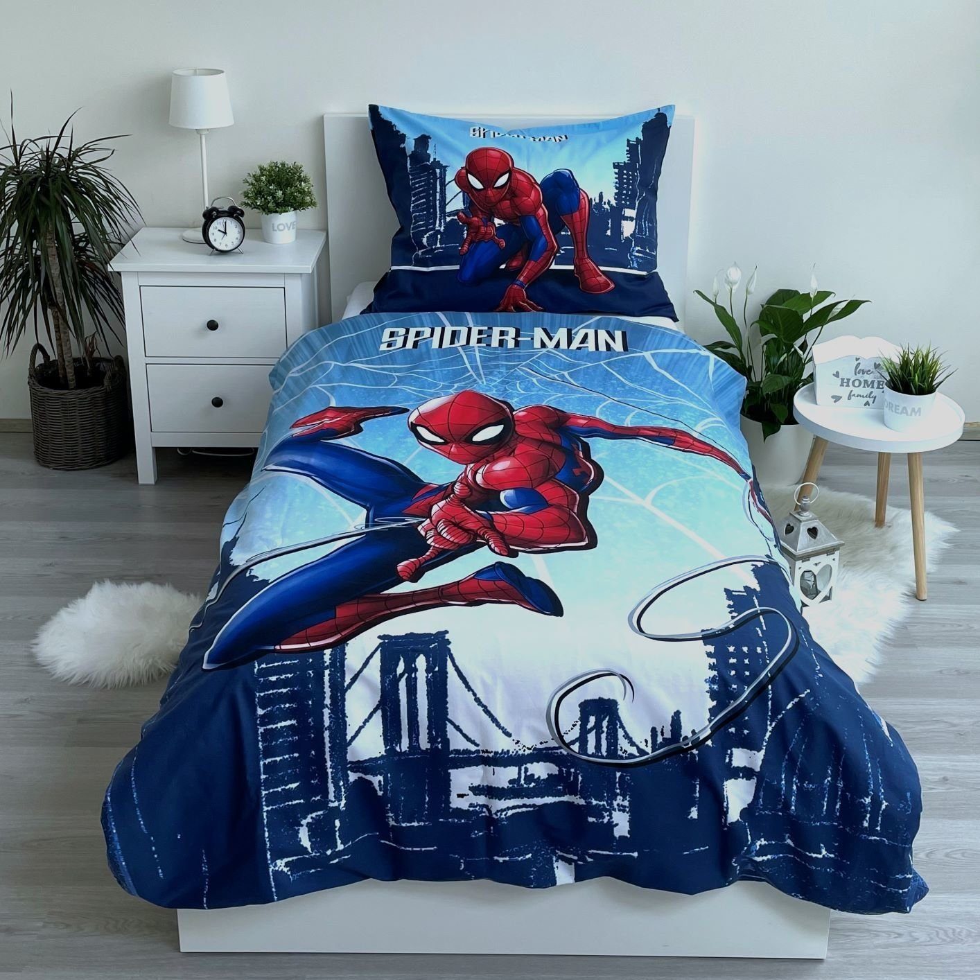 Bettwäsche Spiderman Wende Bettwäsche Kopfkissen Bettdecke für 135x200 cm,  Spiderman, 100% Baumwolle, 2 teilig
