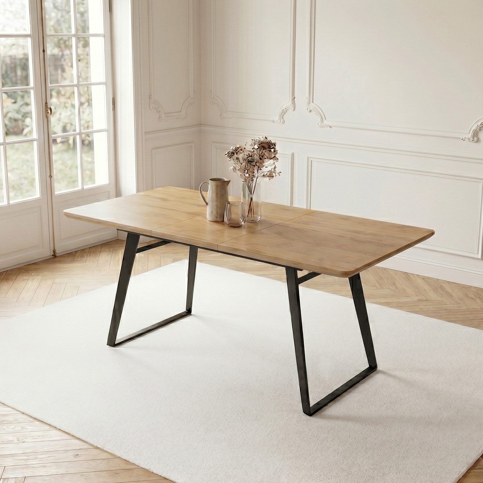 Jiexi Esstisch Esstisch ausziehbar 130-170cm MDF-Platte Eiche mit Metallgestell