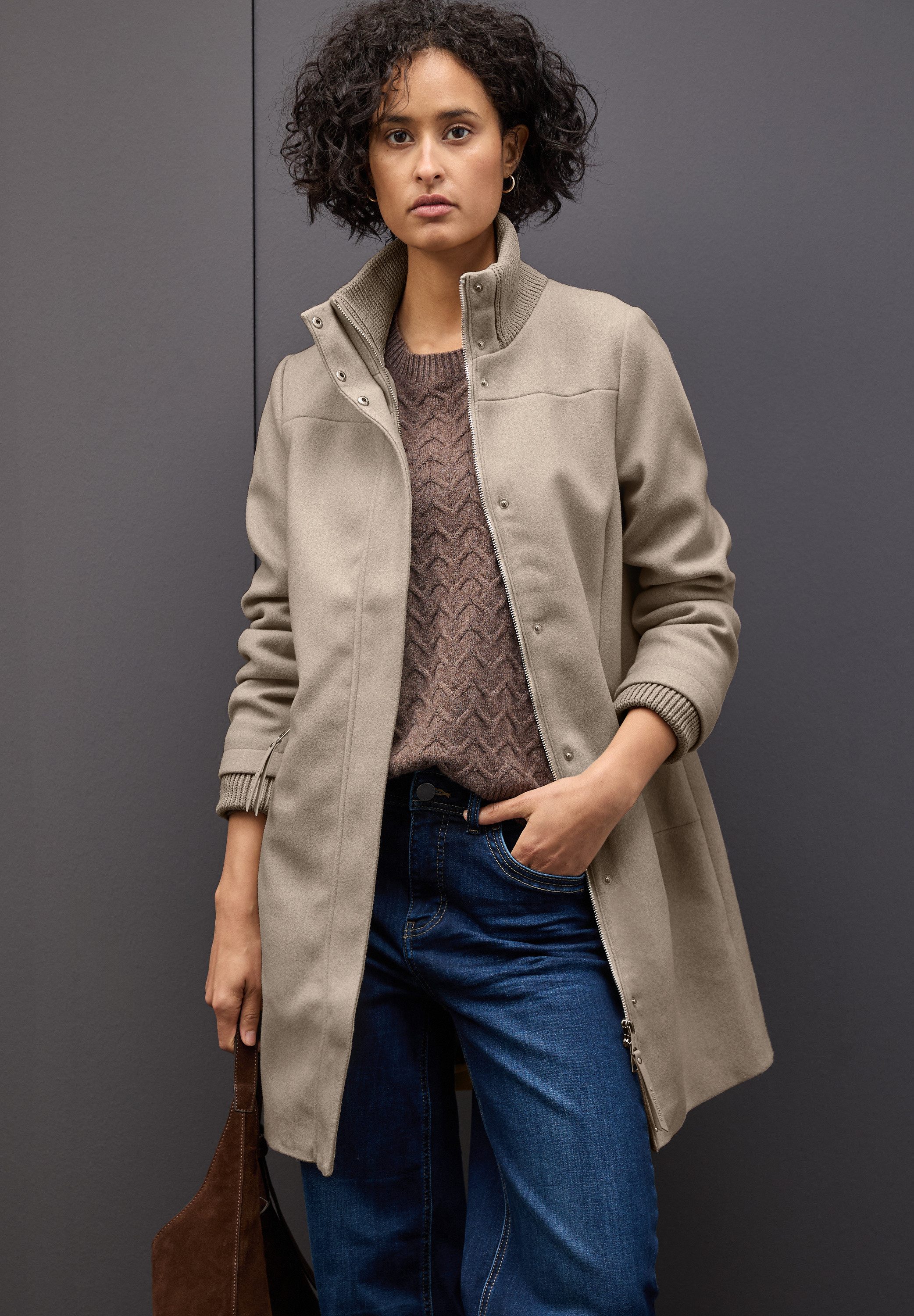 STREET ONE Wintermantel Stehkragen in Strickqualität, in Woll-Optik günstig online kaufen