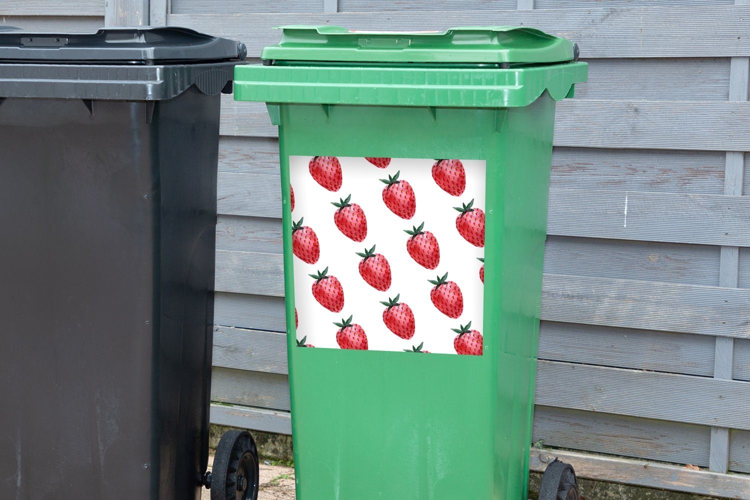 Wandsticker - MuchoWow Obst Erdbeere St), Mülleimer-aufkleber, - (1 Sticker, Container, Weiß Mülltonne, Abfalbehälter