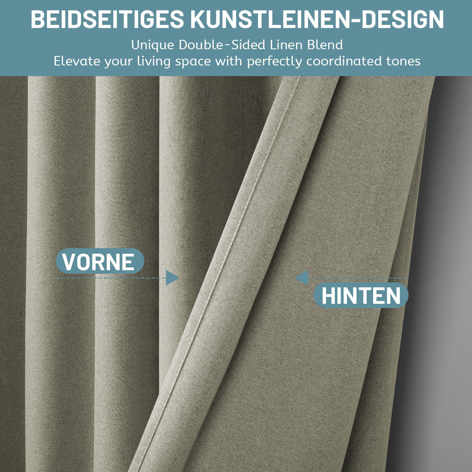 Thermovorhang Sunicol, 100% Verdunklungsvorhänge, Wohnzimme, Ösen, Natürlich Leinen Blickdicht, für mit Vorhang, Kälteschutz, 2er, Gardine Schlafzimmer